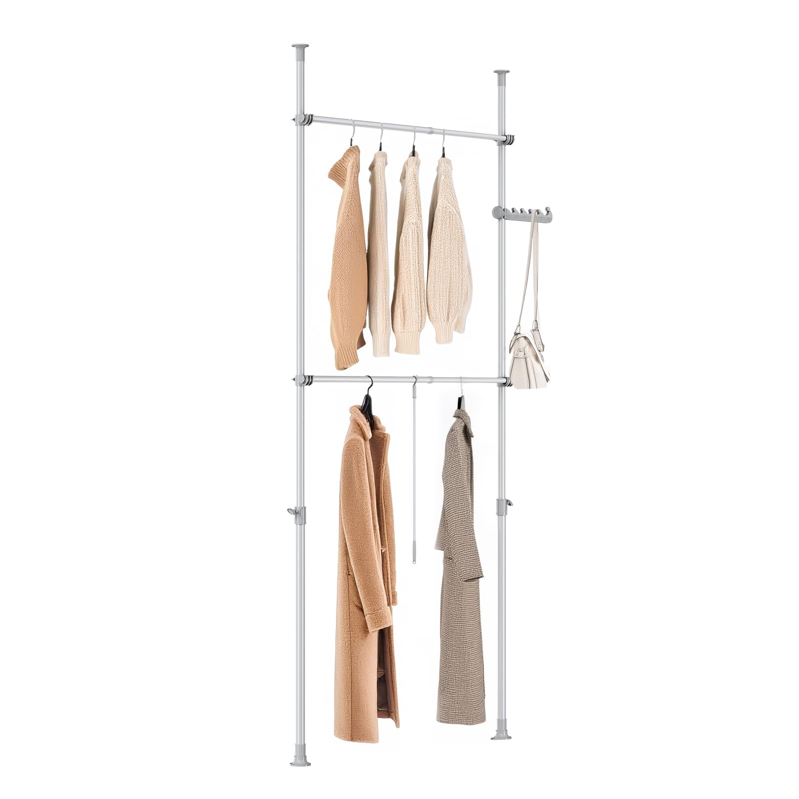 SoBuy Telescopic Clothes Rail, Heavy Duty Clothes Rack, Adjustable Open Wardrobe with Hanging Rails for Bedroom, Walk-in Closet Grey FRG109-II-HG