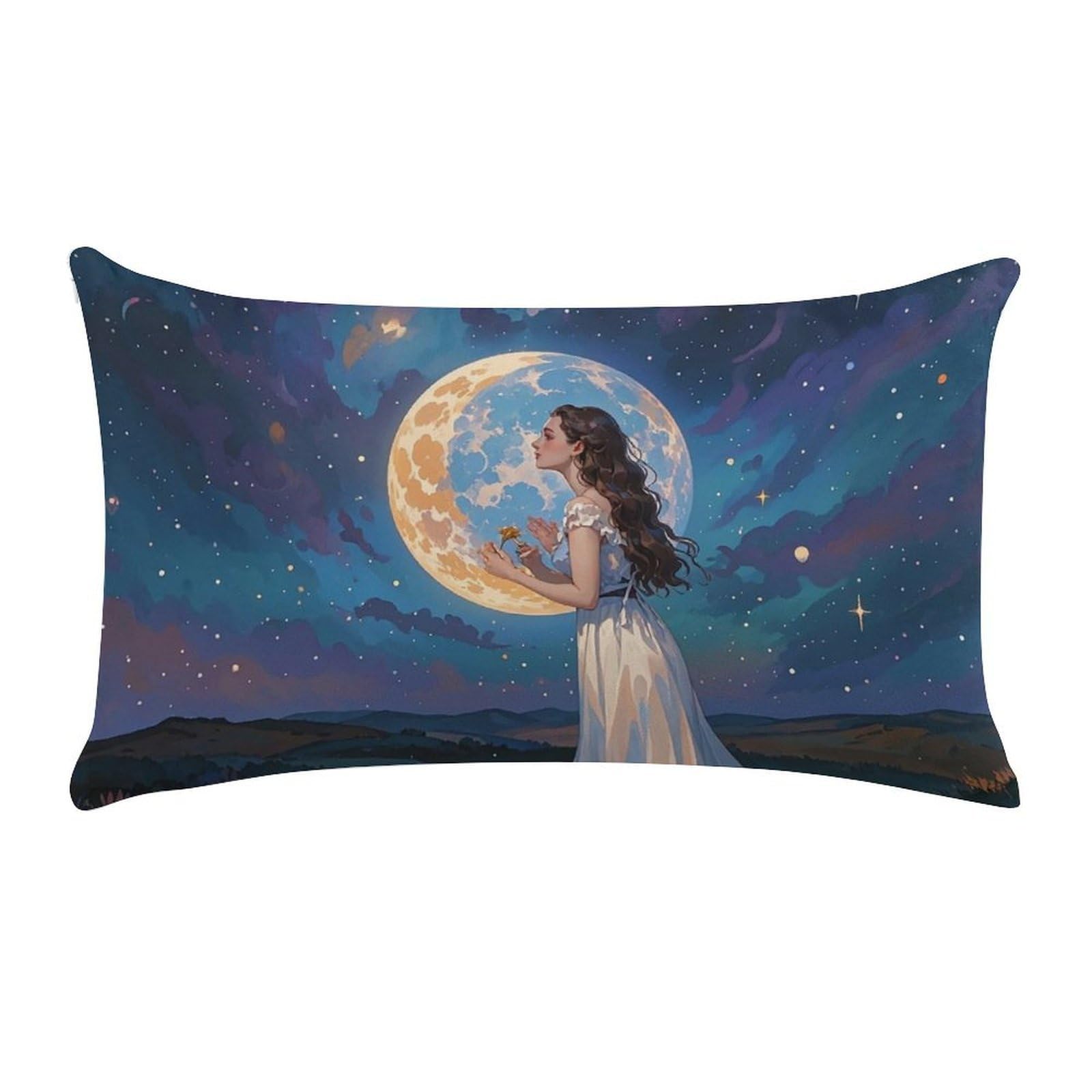 Friendship Under The Giant Moon Pillow Cases for Sofa, Super Soft Plush Pillow Cover with Zipper, Luxury Cozy Pillow Shams for All Seasons, Lightweight Pillowcases for Bedroom, 12" X 20"