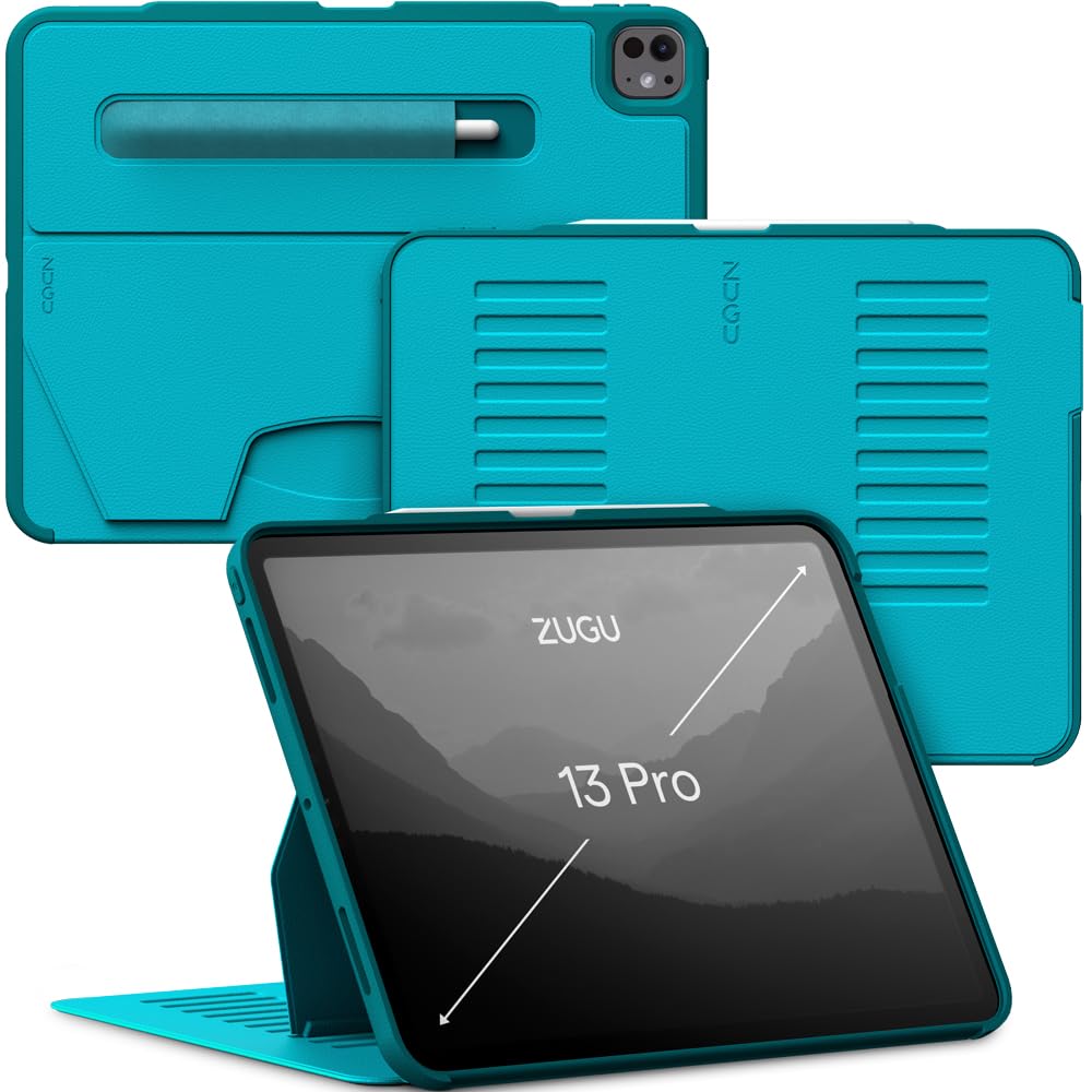ZUGU Case for iPad Pro 13 inch (M4/M5) 2024/2025 [Aqua] | Ultra Slim Protective Cover, Apple Pencil Holder w/Charging, Convenient 10-Angle Magnetic Stand, Auto Sleep/Wake Function