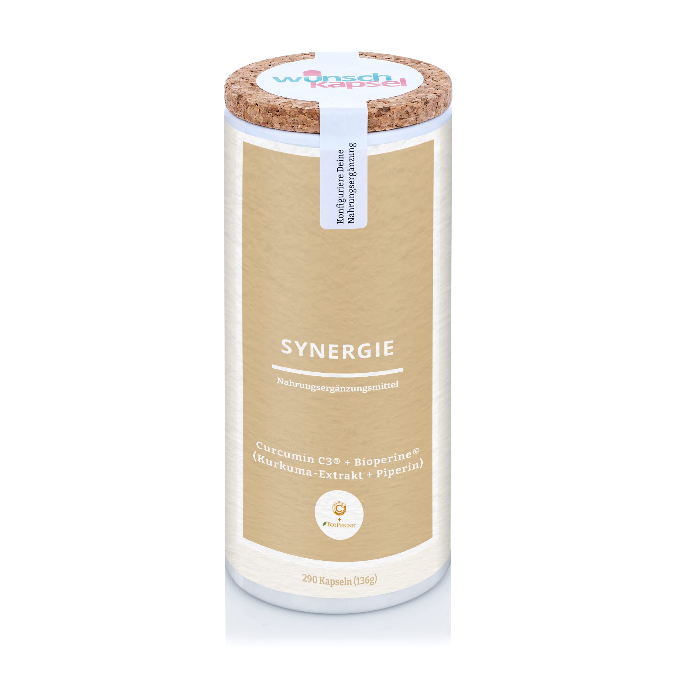 SYNERGIE aus Kurkuma und Piperin | 290 Kapseln Curcumin C3 + Bioperine | 95% Curcuminoide, das am Besten erforschte Curcuma-Extrakt | optimale Bioverfügbarkeit, aus Deutschland