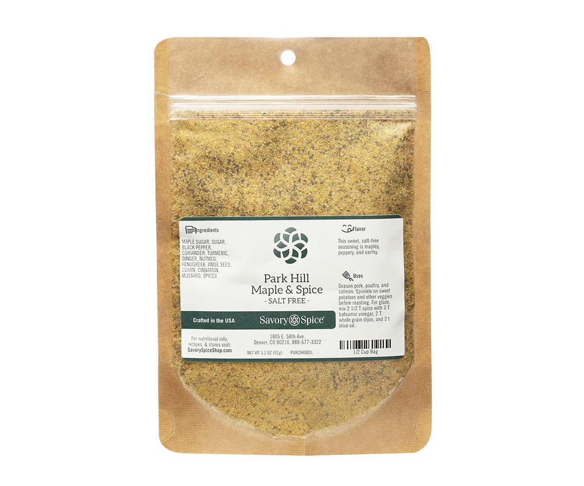 Savory Spice Park Hill Maple & Spice - Salt-Free Maple Pepper Blend | Maple, Sugar & Pepper Seasoning BBQ Dry Rub for Chicken, Pork, Salmon &
