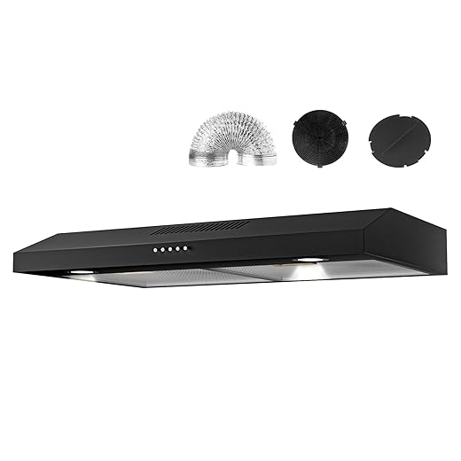 Alemania 30 Inch Under Cabinet Range Hood, Ultra Slim Kitchen Stove Vent Hood, Ducted/Ductless Convertible Oven Exhaust Fan with Charcoal Filter & Foil Exhaust Pipe