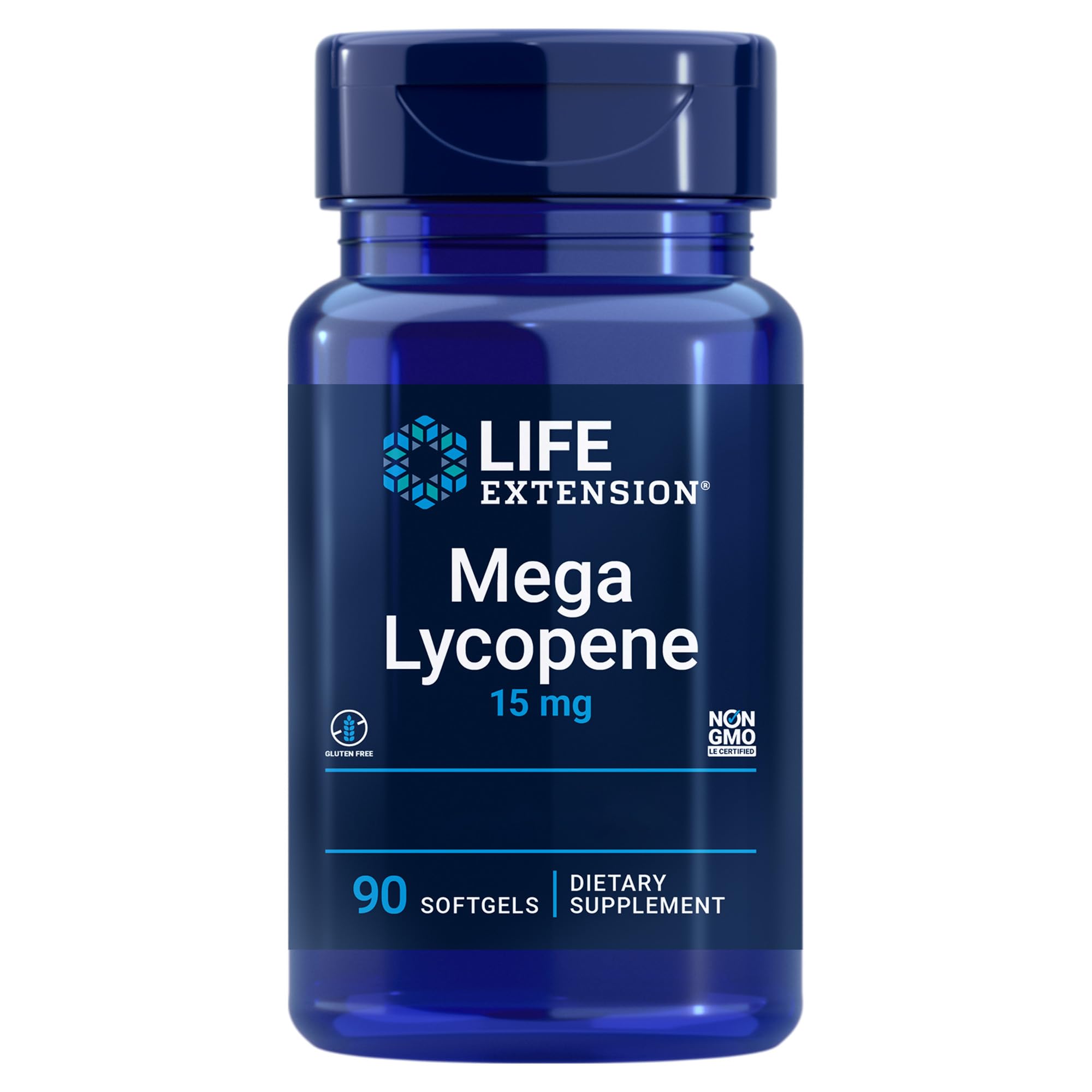 Life Extension, Mega Lycopene, 15mg, Lycopene from Tomato Extract, 90 Softgels, Lab-Tested, Gluten-Free, Soy-Free, Non-GMO