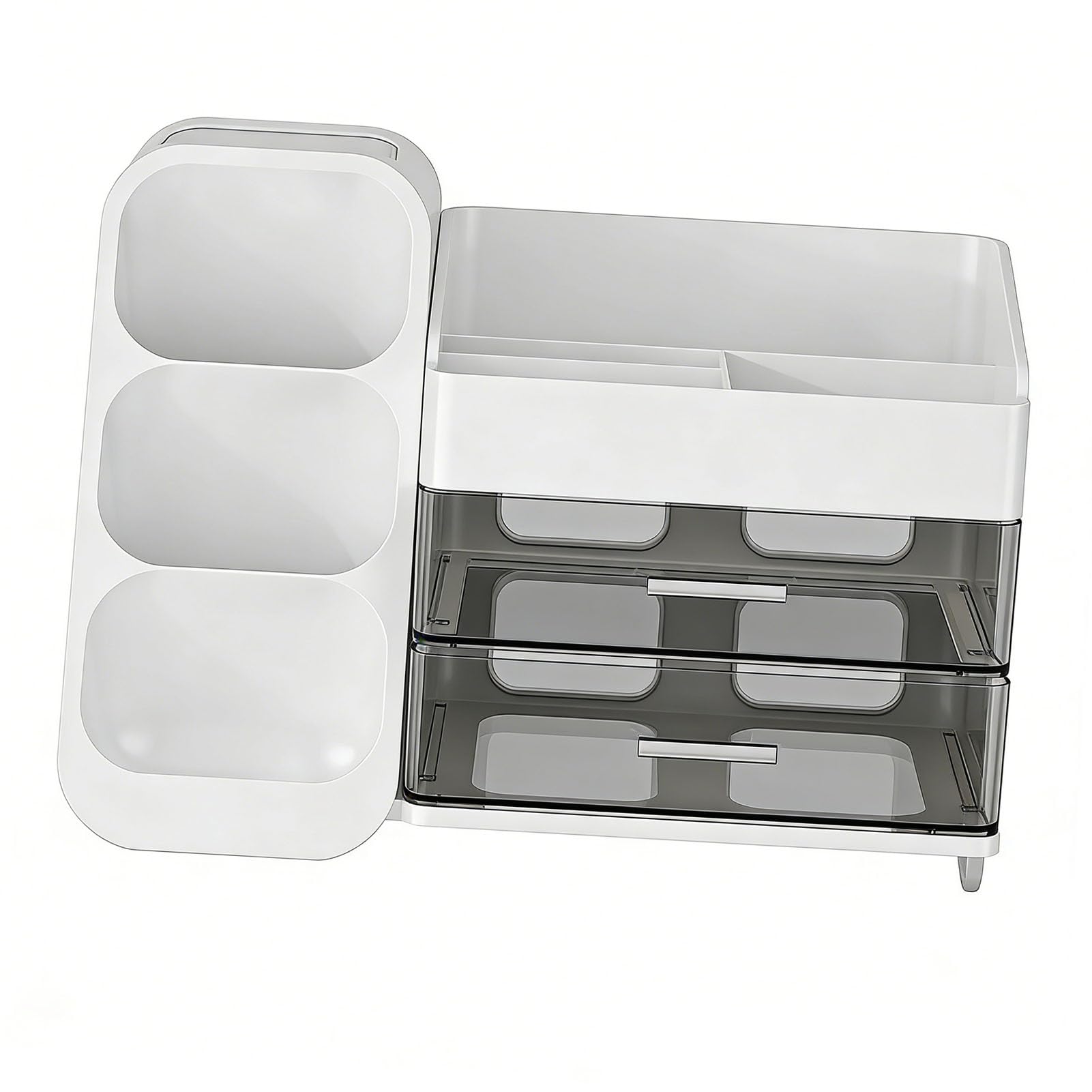 Organizer per Trucchi, Vetrina per Cosmetici in Plastica con Cassetti Trasparenti e Piedini Antiscivolo per il Ripiano del Bagno e la Scrivania Dell'ufficio (WHITE)