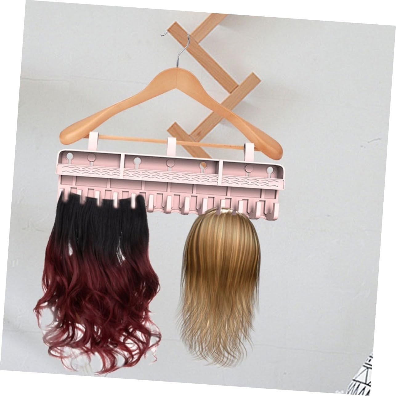 Hair Extension Holder for Home and Salon No-drill Organizer for Wigs and Ponytails Soft Design for Easy Styling and Drying Versatile Wall-mounted Rack