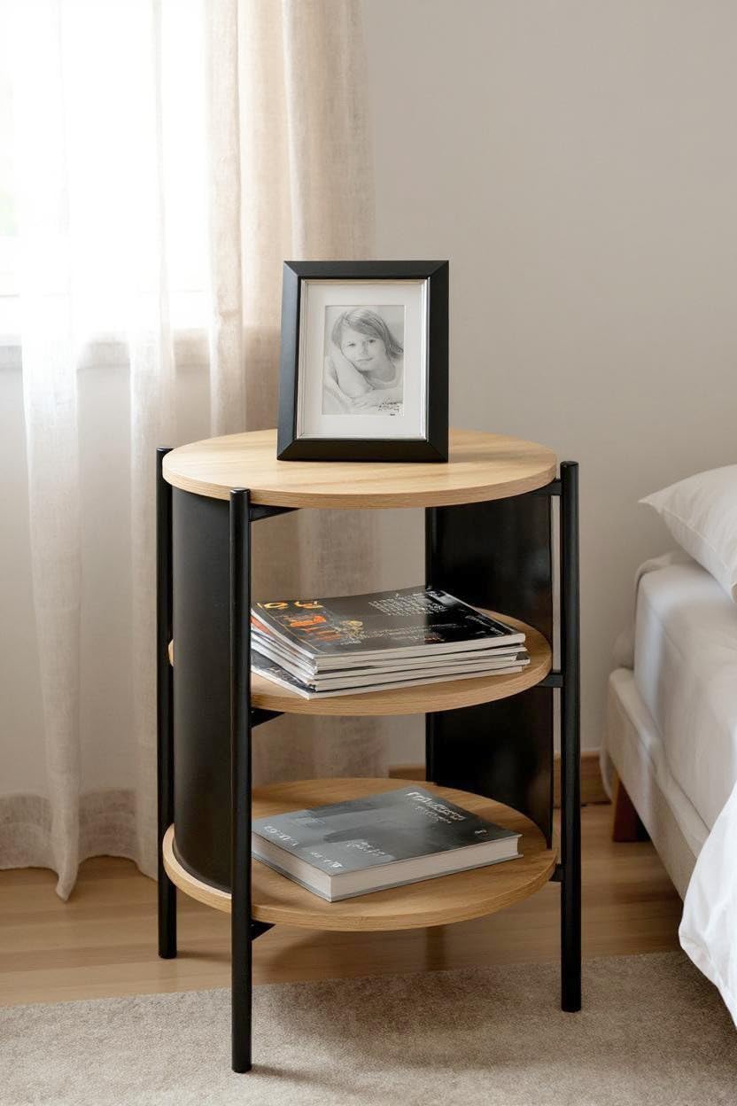 HAKU Tavolino rotondo rovere naturale nero MDF metallo tavolino rotondo - Dimensioni: A 60 x Ø 44 cm Stile: Moderno