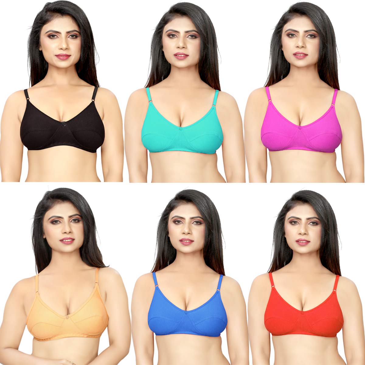 DeVry Women Cotton Mix Seamless Wirefree Non Padded Bra Multicolor(Pack of 6 Pcs)