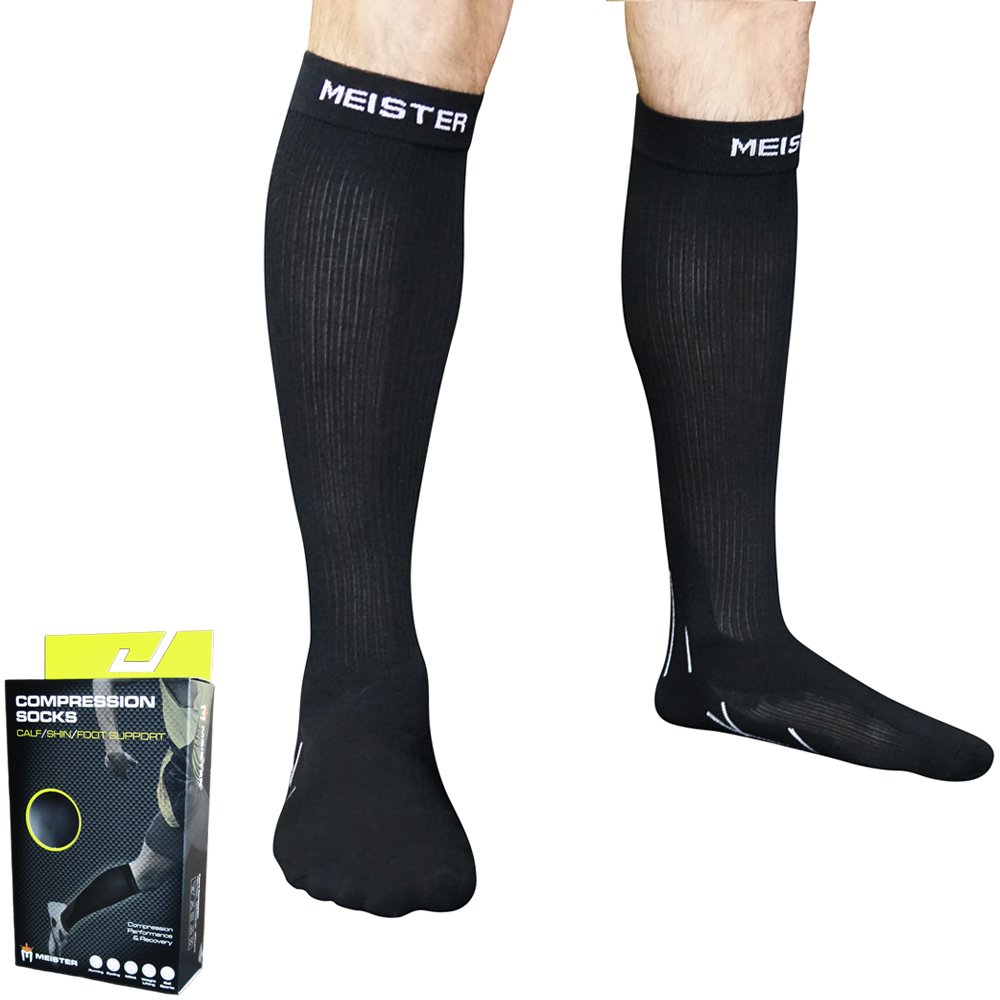 Meister Graduated 20-25mmHg Compression Running Socks for Shin Splints (Pair) - Black - Medium
