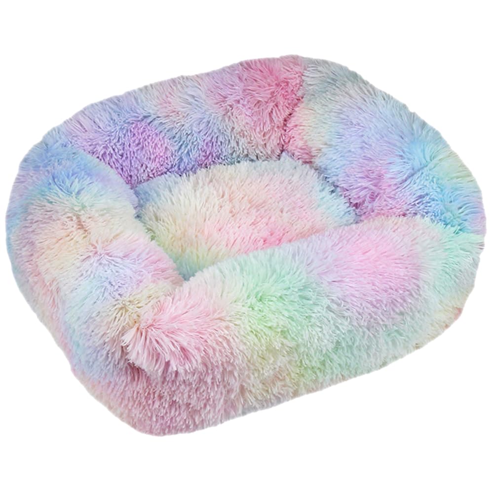 HotYou Plush Donut Dog Bed, Calming Rectangle Bed for Cat Dog 2.5-40KG, Soft and Fluffy Cuddler Pet Cushion Self-Warming Puppy Beds Machine Washable,Rainbow,XL 95 * 75 CM(<30KG) — image 1