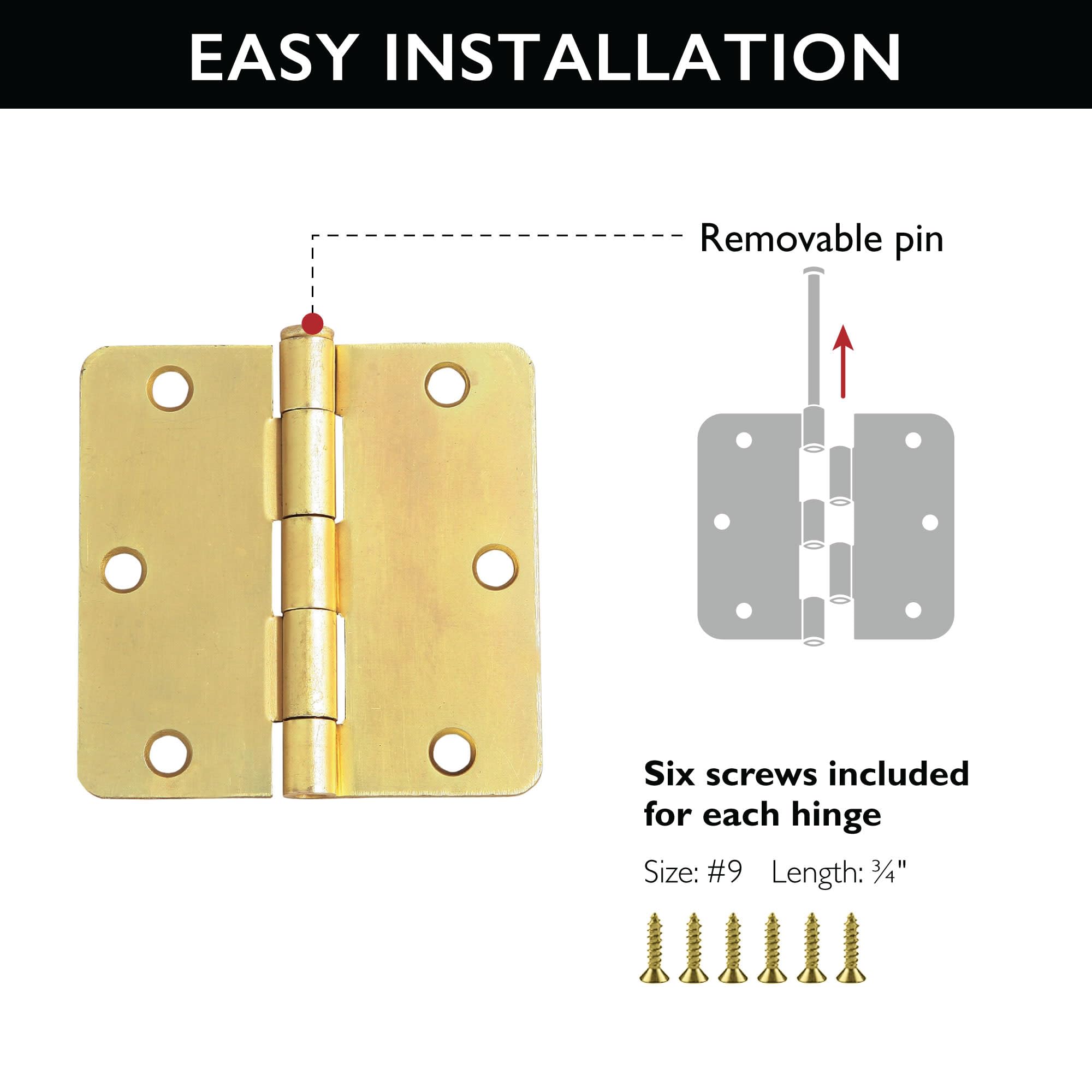 Design House 181339, 3-Pack, Satin Brass, 3.5-inch 1/4-inch Radius Corner Hinge - Image 3