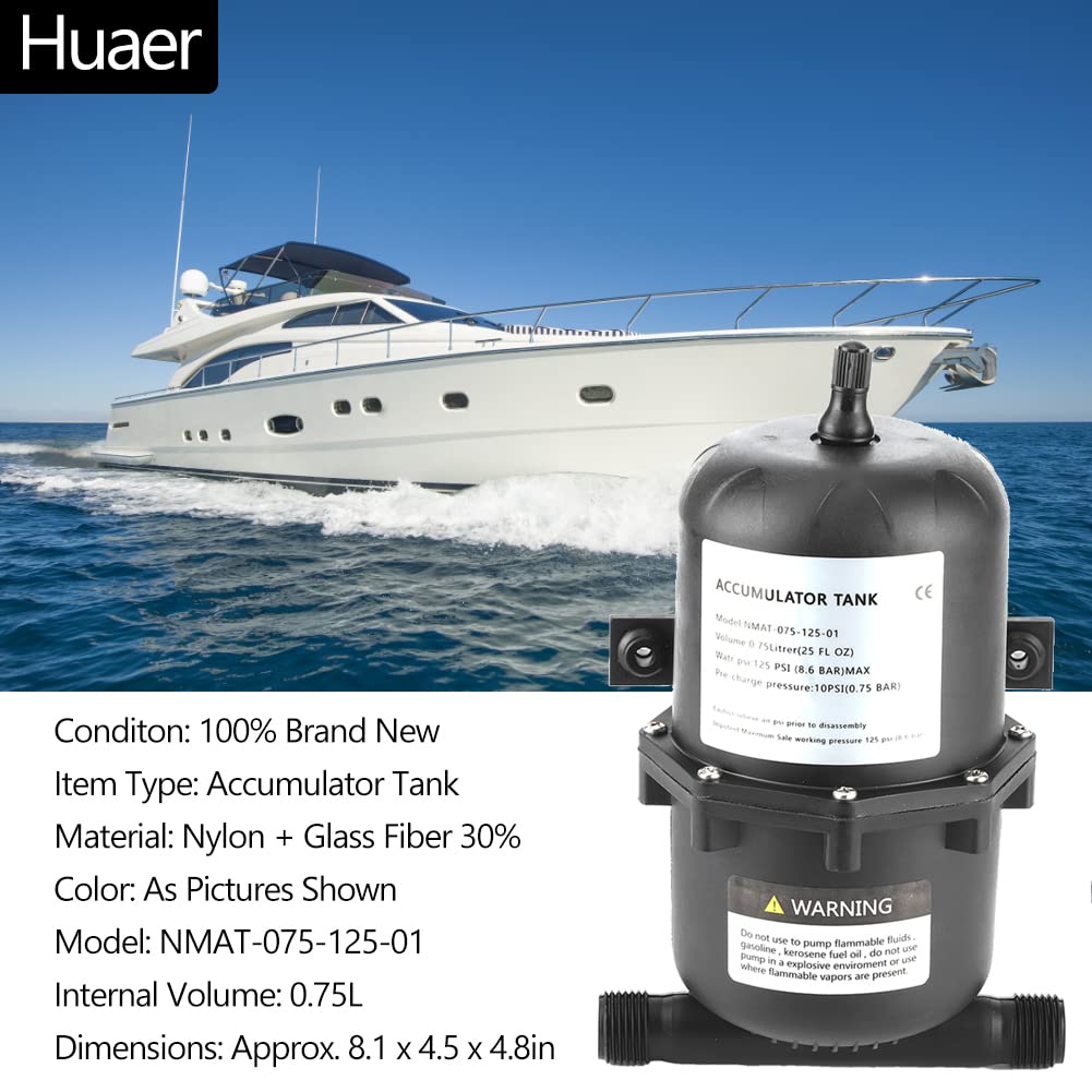 Akozon Accumulator, 125PSI Portable Accumulator Pressure 0.75L Control for Marine RV Boat