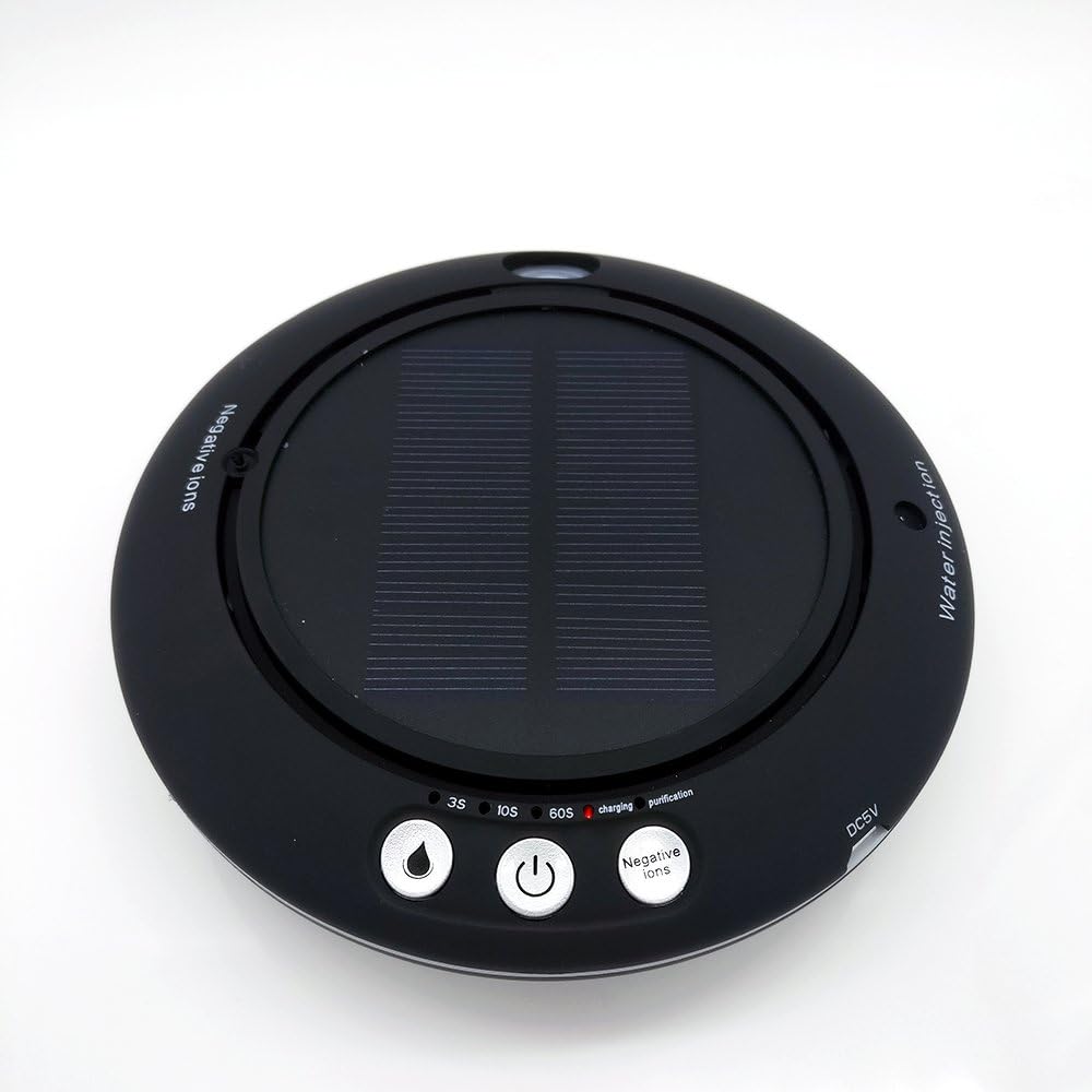 Solar Power Rechargeable Mini Anion Air Purifier Car Charging Plug Multi Function USB Essential Oil Humidifier Aroma Diffuser With 100ml (Black Color)