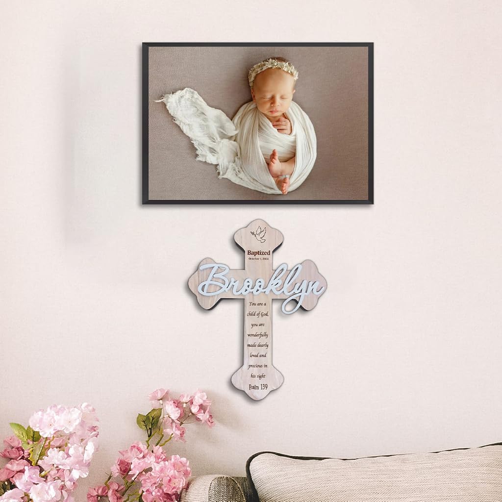 Cruz De Madera Personalizada - Corona De Flores Con Foto - Para Comunión,  Confirmación Y Bautismo - Regalos Personalizados, image size:1024x1024