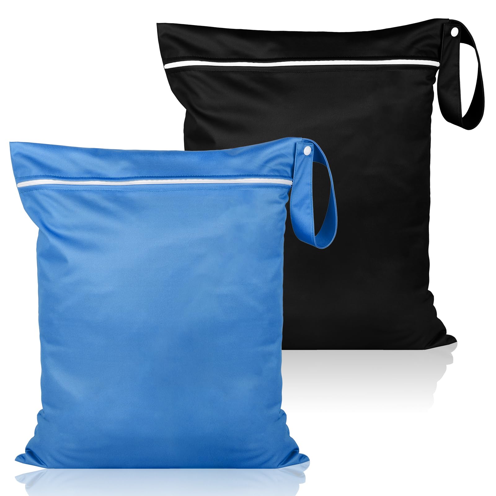 Maxmoc 2 Stück Nassbeutel, Wasserdicht Wet Bag Schwimmen, Nasstasche Reise 36 x 30 cm, Wetbag Schwimmsachen mit Reißverschluss, für Windeln Badeanzüge Strandtücher Schmutzige (Schwarz + Blau)