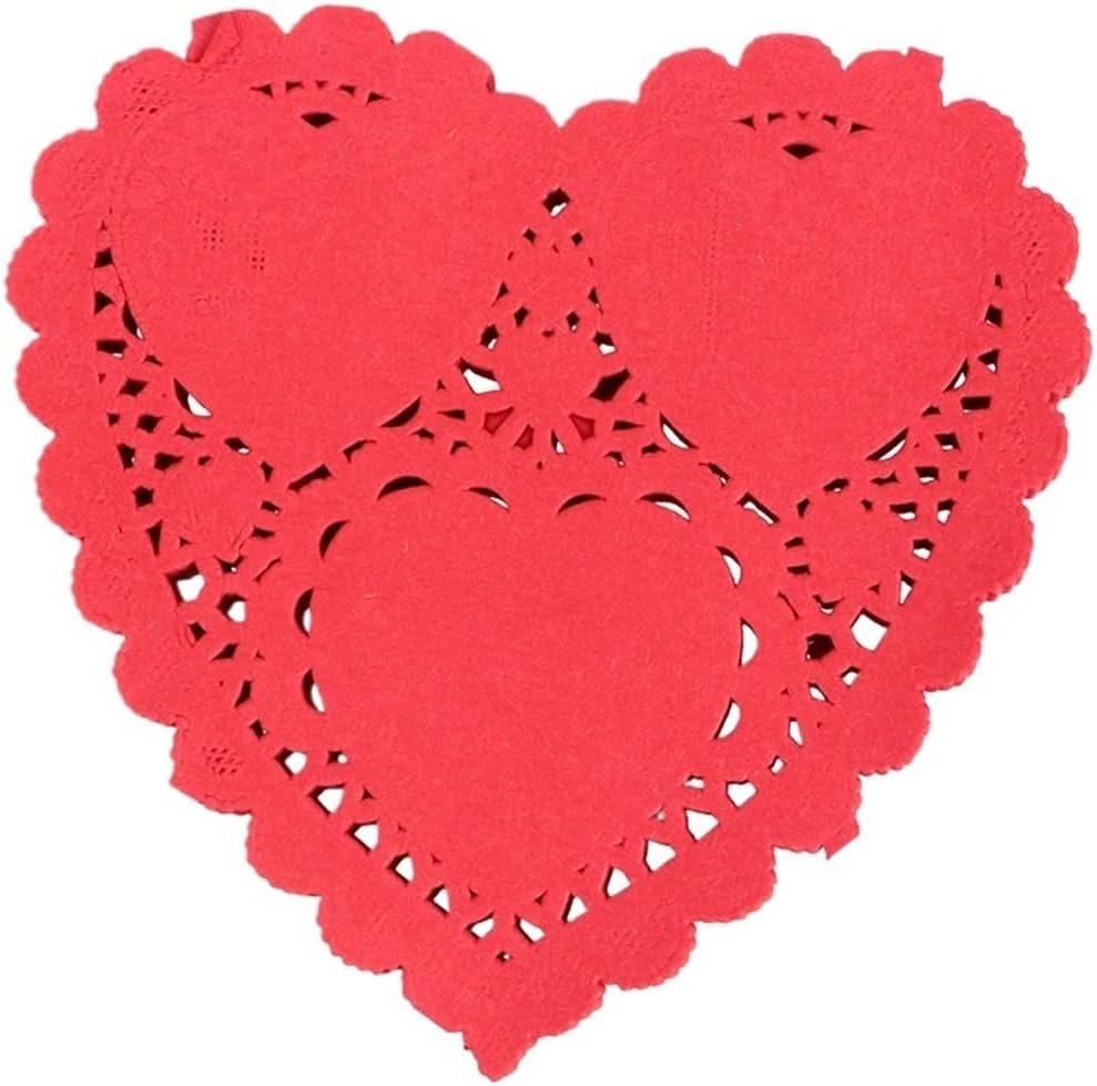 Paper Lace Doilies 800 Sheets White Heart Shape Lace Cake Paper Pad Disposable Doilies Oil Absorbing for Birthday Wedding Table Decoration(Red)
