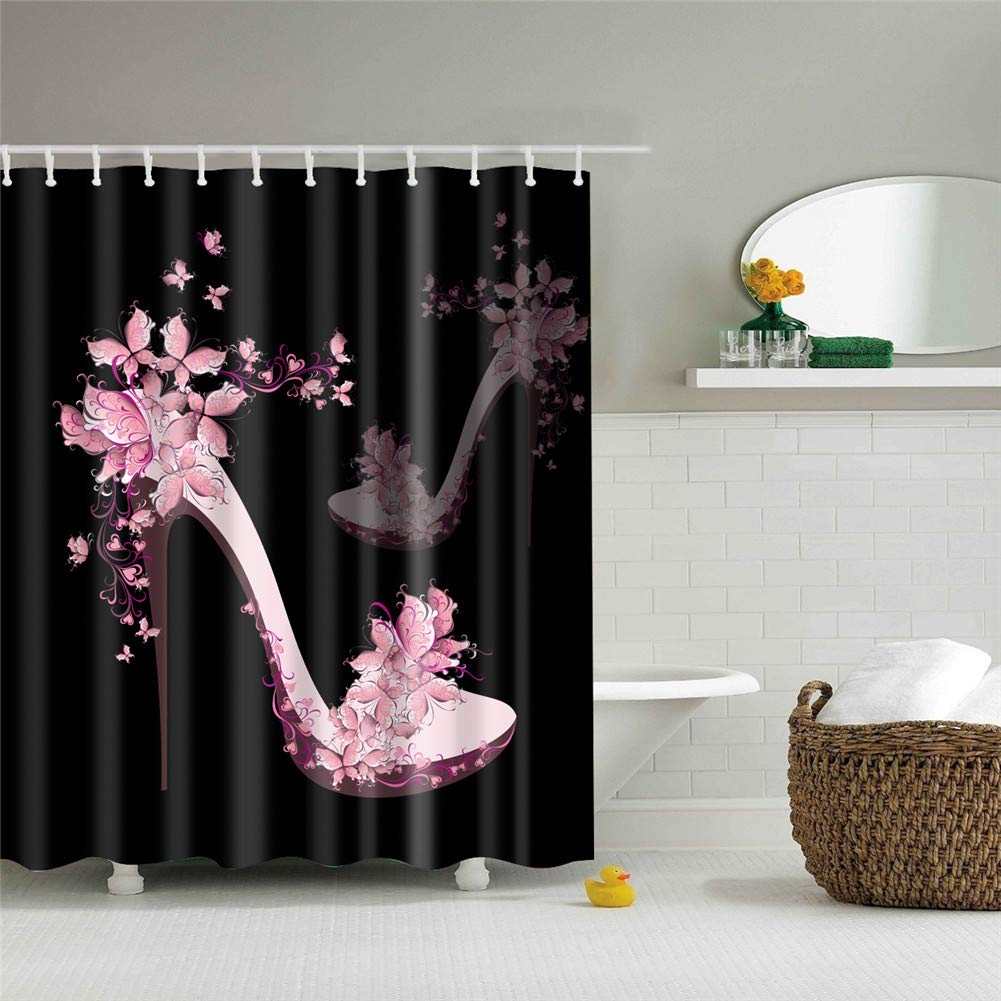 FANSU Tende da Doccia Antimuffa Impermeabile, Moderne 3D Stampato Poliestere Resistente Tessuto Lavabile Tenda della Vasca da Bagno con 12 Ganci (Piante Tropicali 1,90x180cm