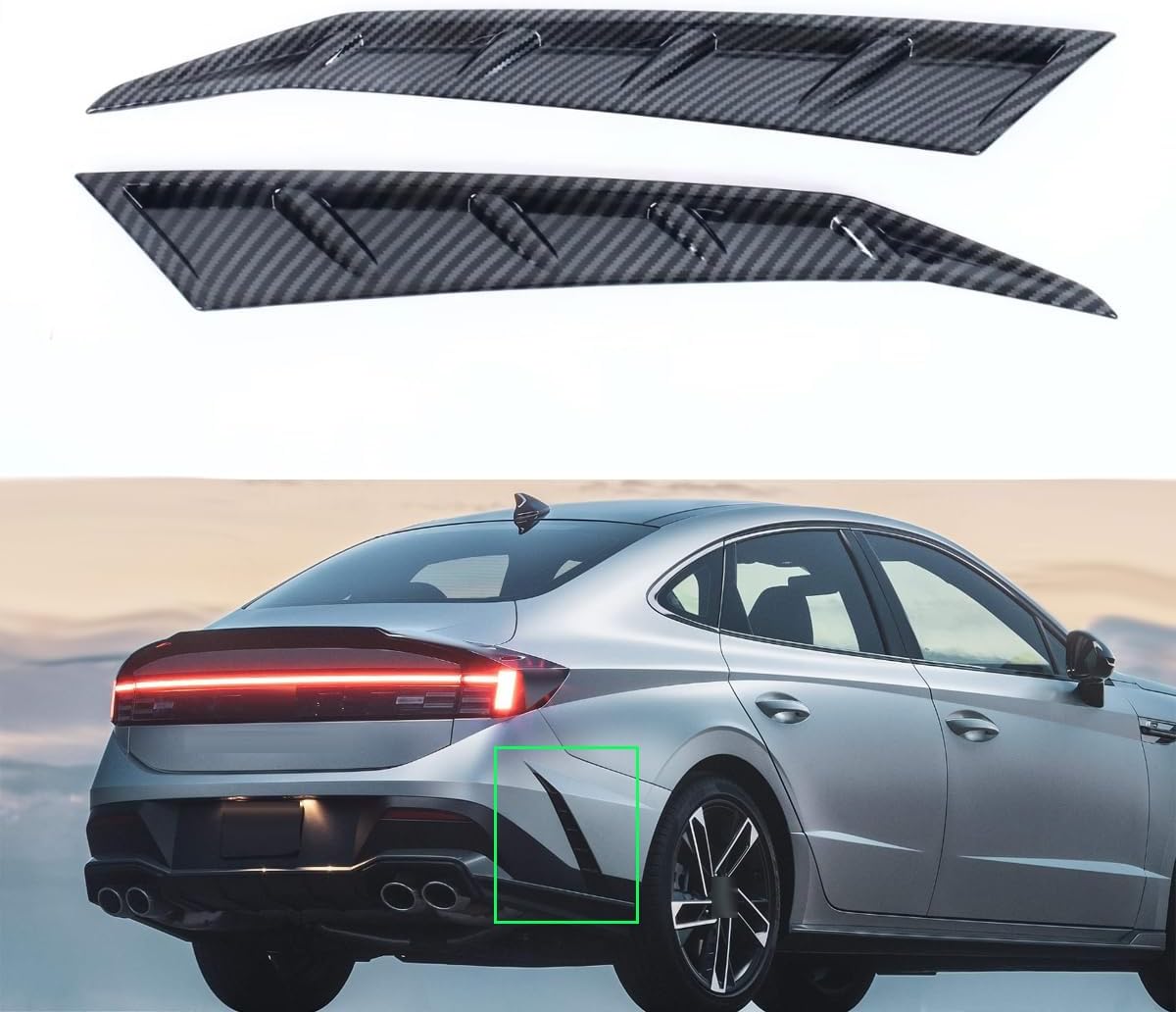 Carbon Fiber 2pcs Car Rear Fog Light Lamp Side Panel Cover Trim Compatible for Hyundai Sonata 2024-2025-2026