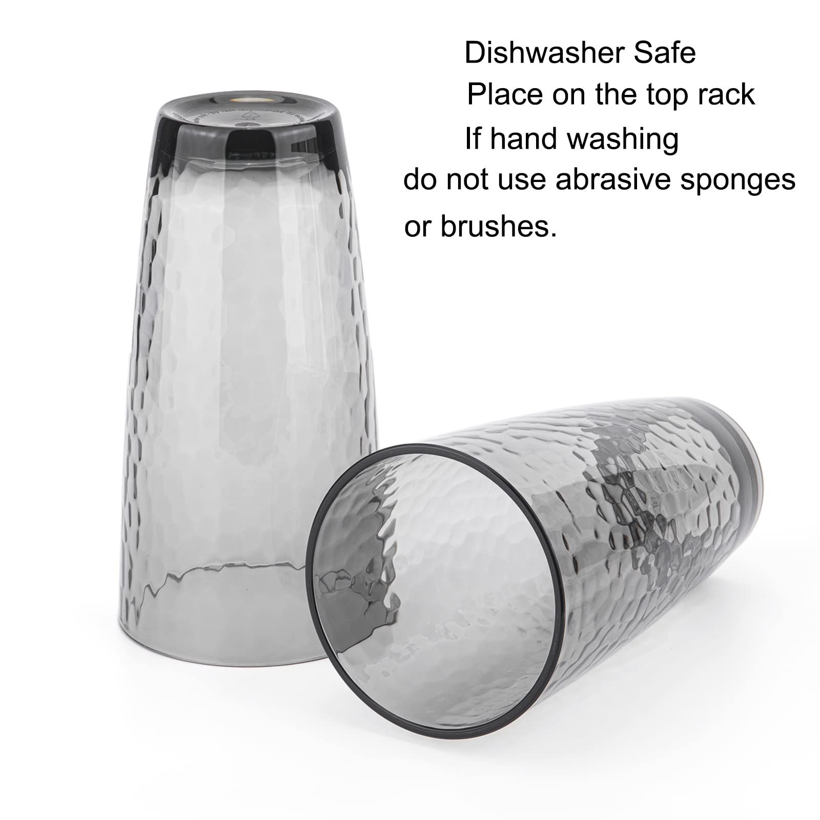 Vaso de plástico de 6 vasos de acrílico Hammered Smoke de 26 onzas, juego de 6