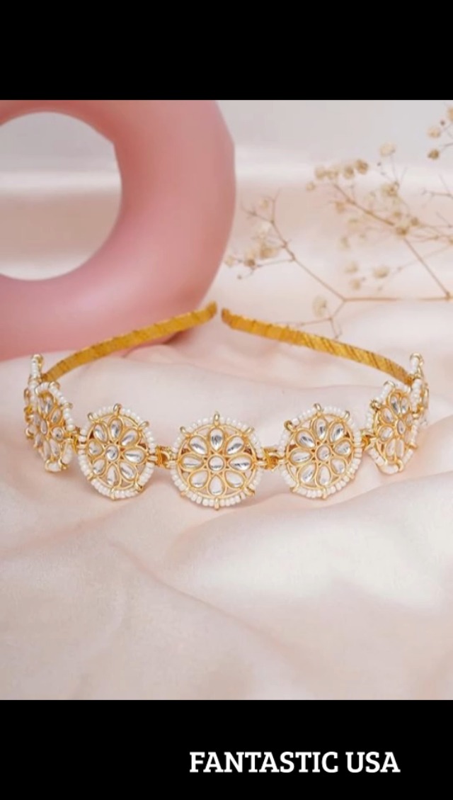 Amazon.com : Fantastic USA Floral Kundan Studded Matha Patti  display picture 3