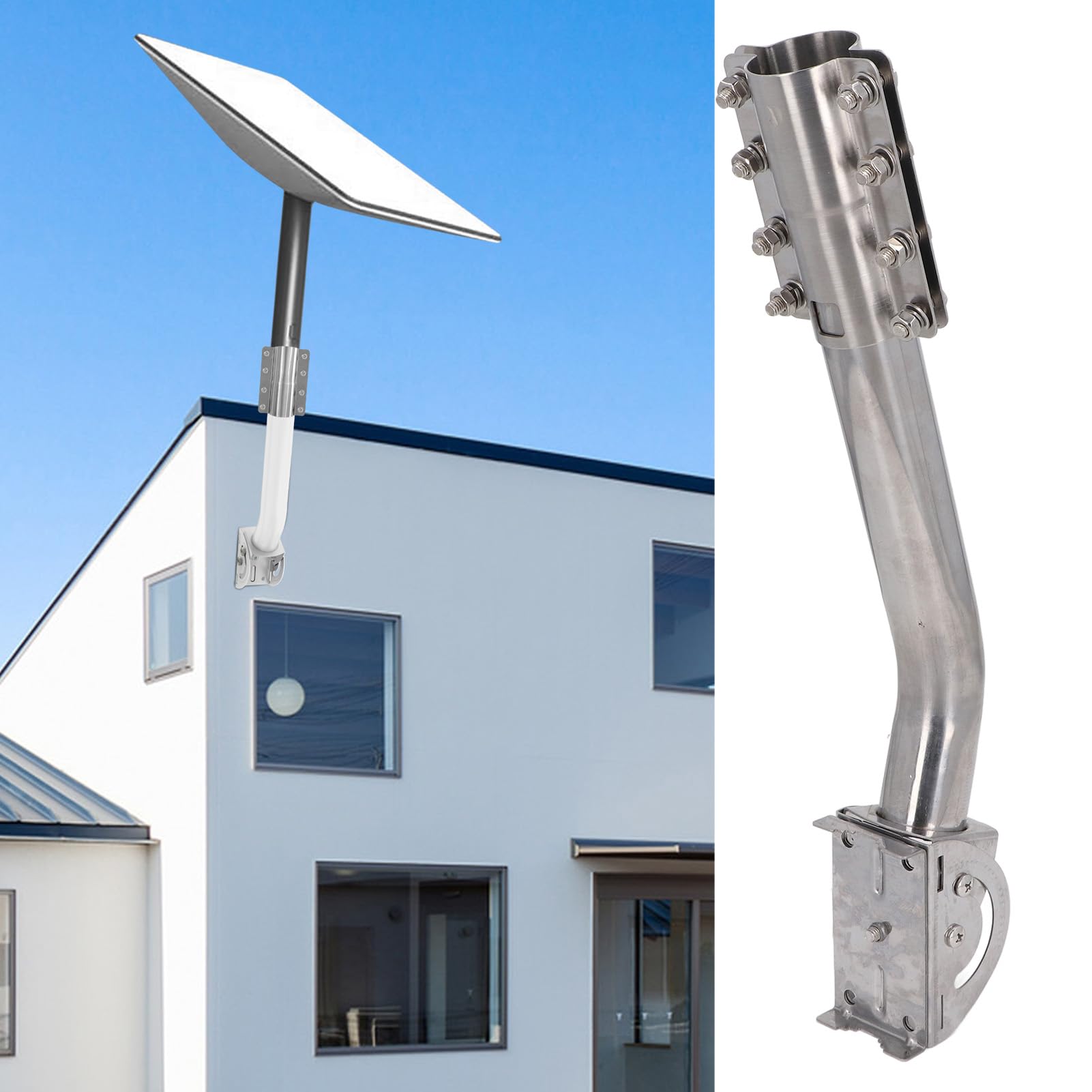 Kit Supporto Antenna Satellite, Staffa per Palo Lungo a Parete e