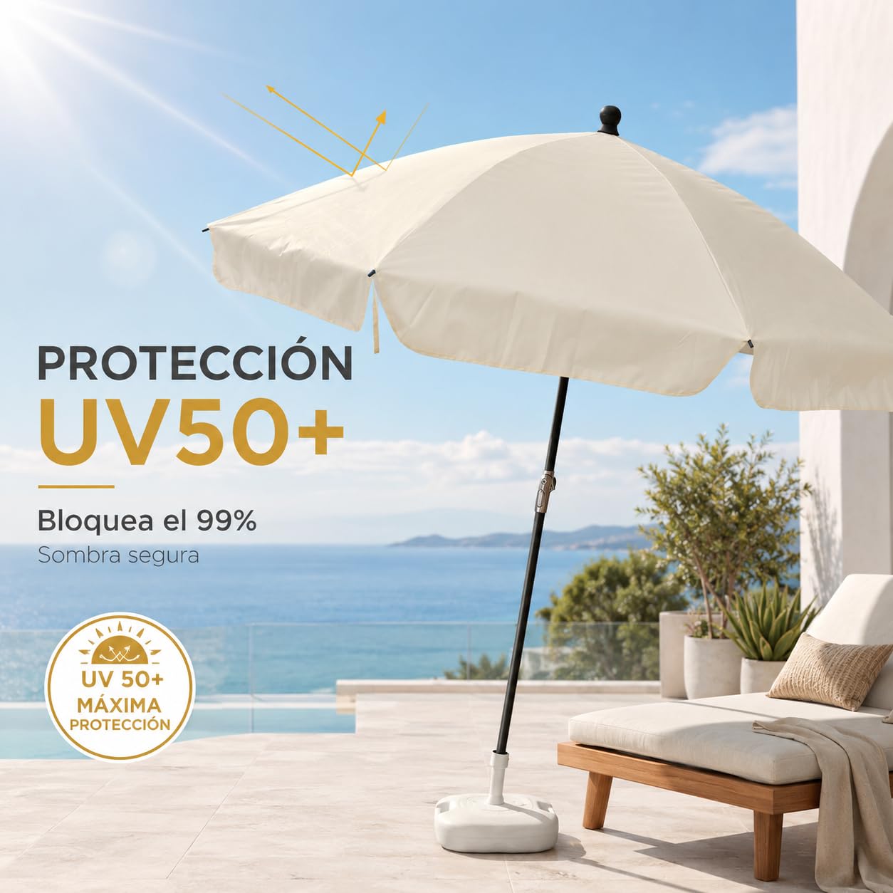 Pincho Sombrilla Terraza Exterior Reclinable 200 cm Beige con Bolsa de Transporte, Sombrillas Jardin Grandes, Parasol Terraza Exterior, Estructura Estable para Jardin, Patio y Balcón, Uso Exterior