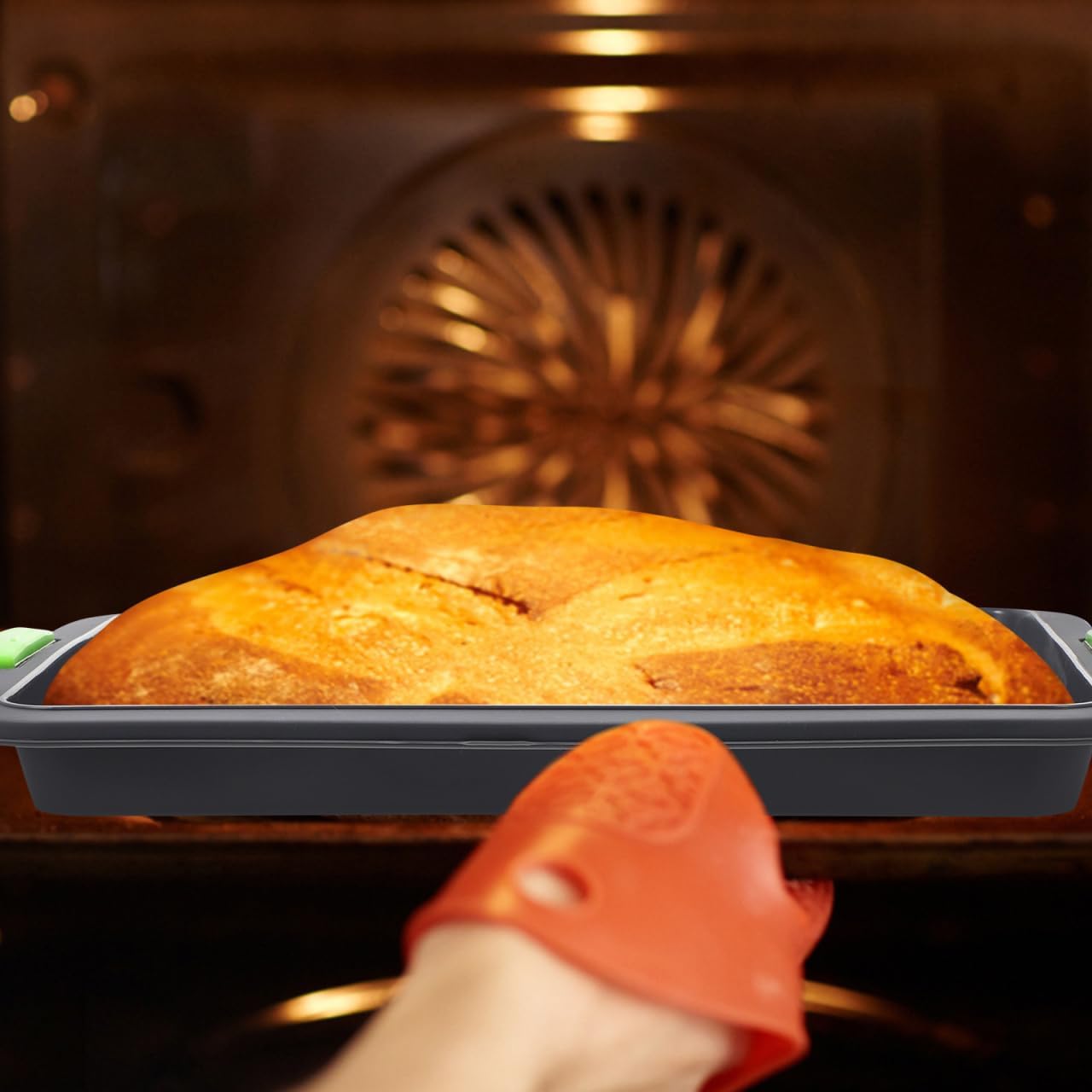 1Pc Silicone Baking Pan Non-stick Square Baking Tray with Green Silicone Grip Handles for Brownies Bread Cake Baked Goods Oven Microwave Freezer Dishwasher Safe Heat Resistant - Image 8