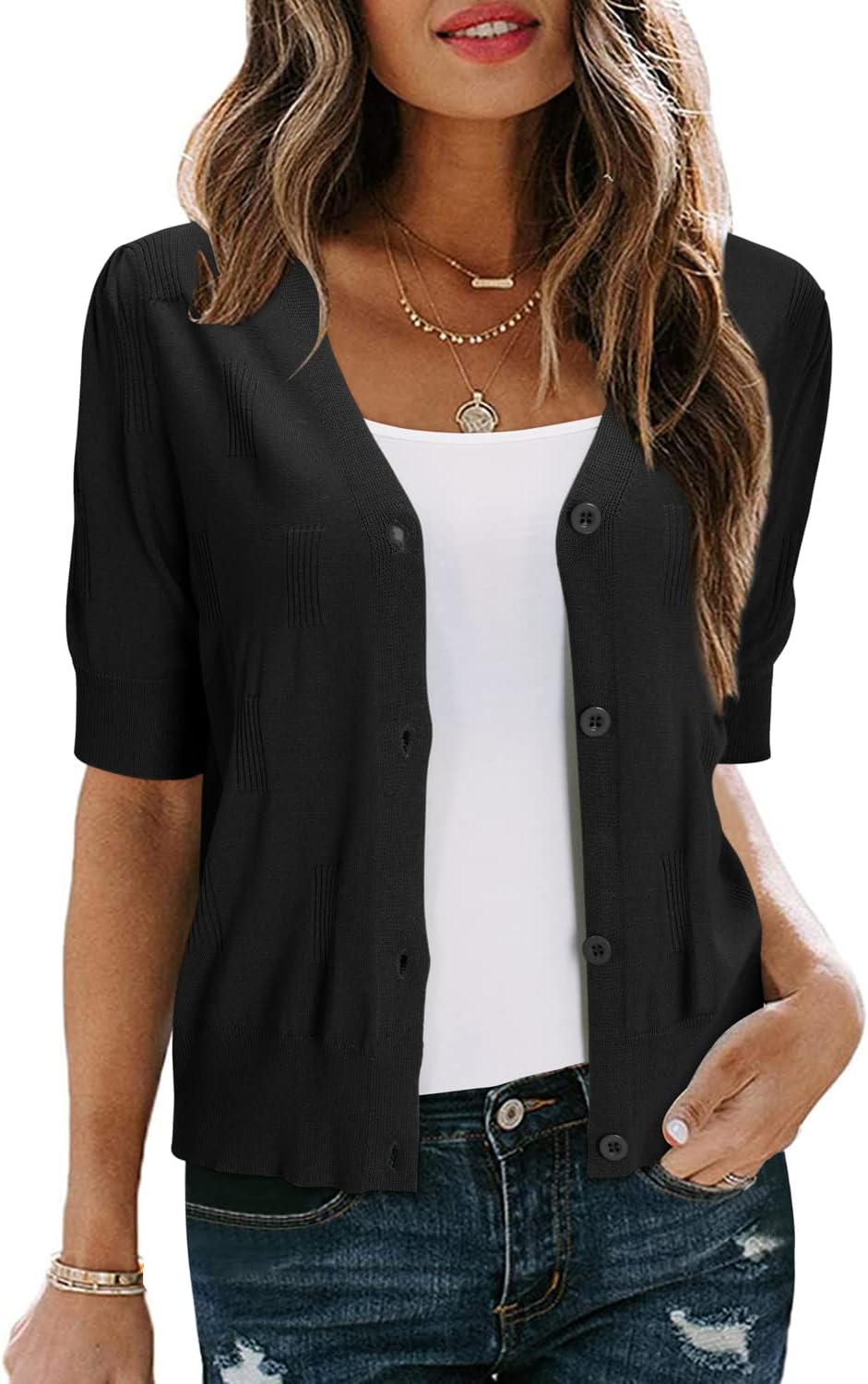 Cardigans for Women UK Short Sleeve Bolero Summer Cropped Cardigan Shrugs Buttons Dress Coverup Knit Top