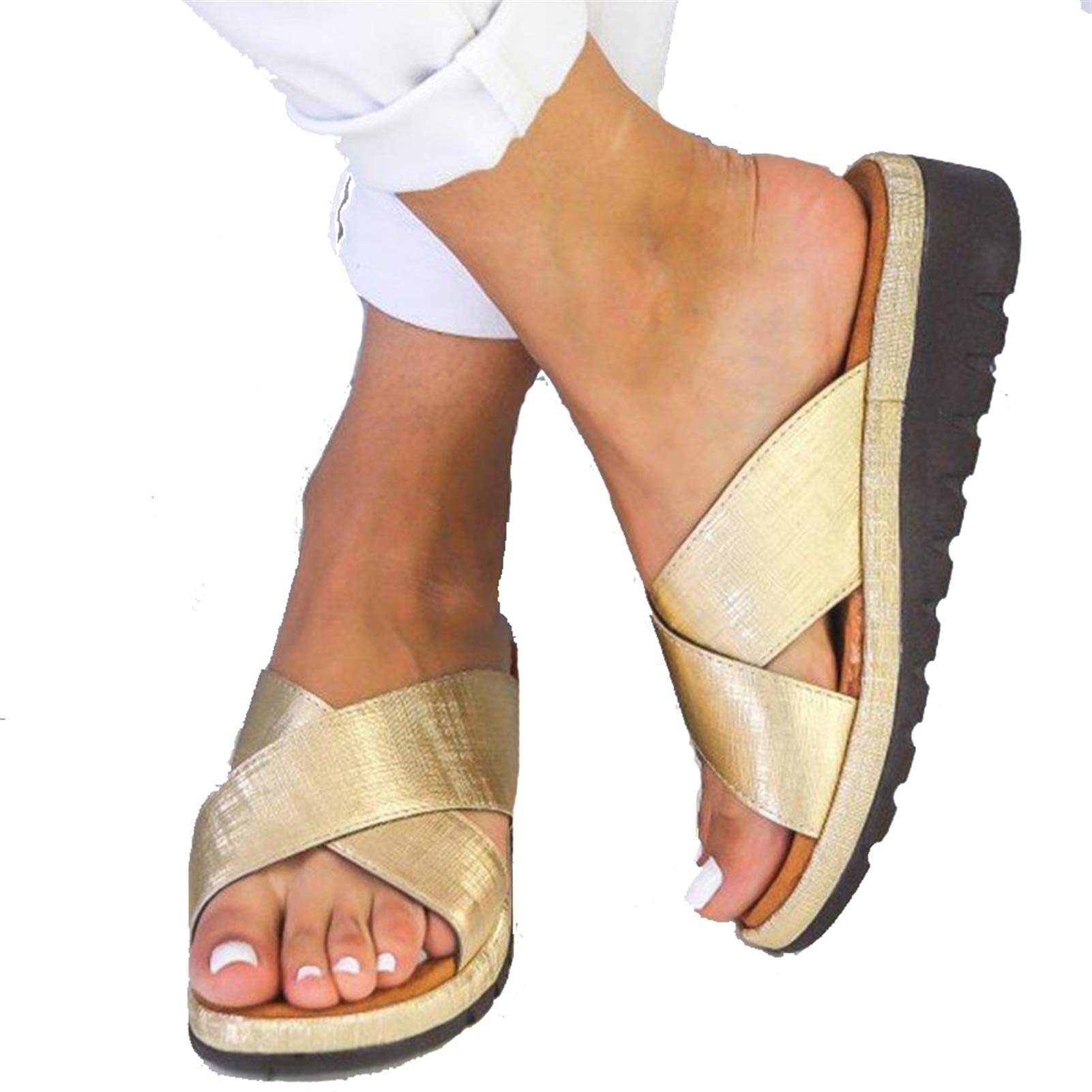 WuzhengzhijiaWuzhengzhijia Ladies Fashion Platform Slide Sandals Summer Outdoor Open Toe Sandals Handmade Wedges Best Gift for Girlfriend and Mom (Color : Gold, Size : 41)