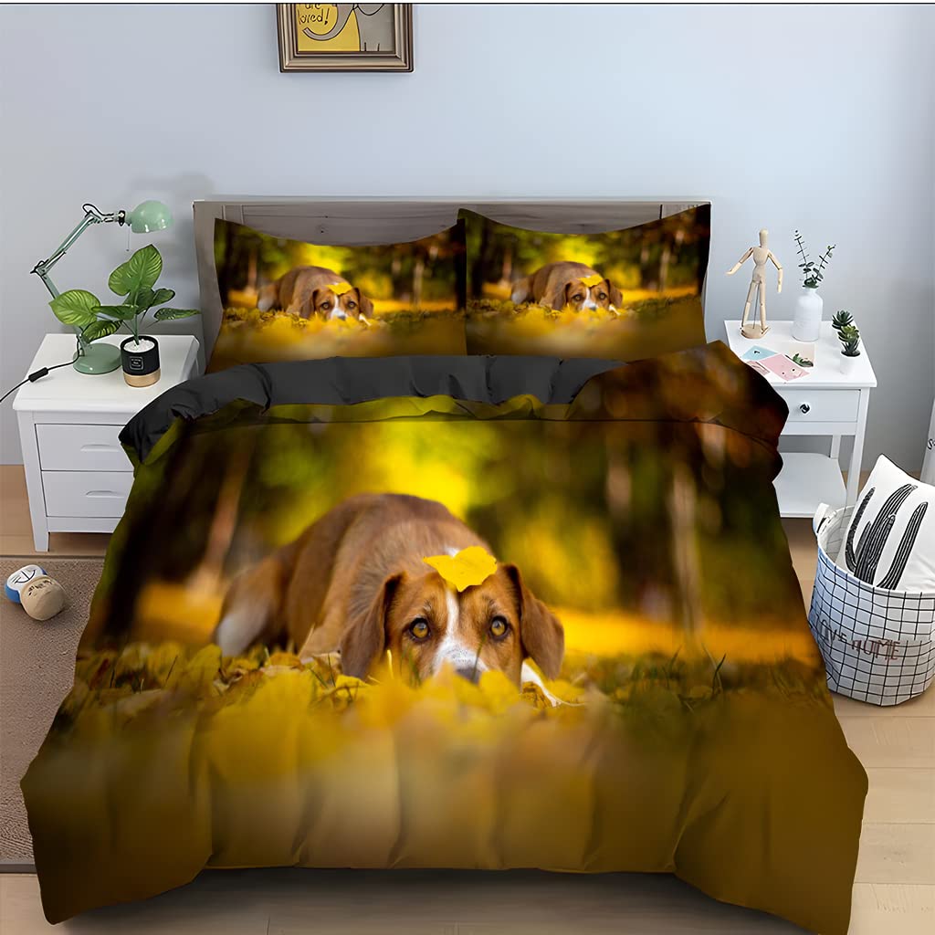 Housse de couette 90x190 microfibre avec taie d'oreiller 65x65 motif chien jaune imprimé