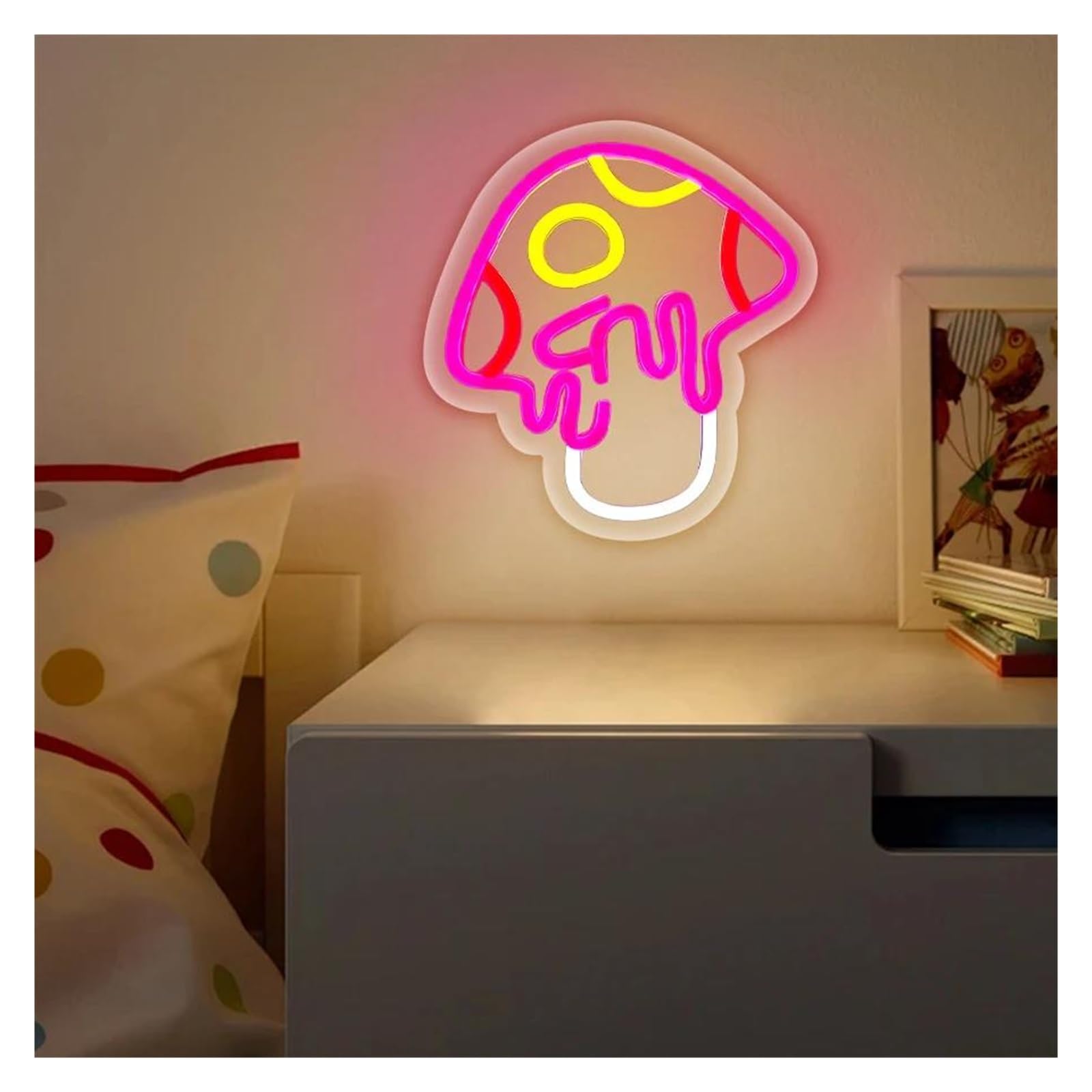 néon signe Enseigne Lumineuse Champignon, Intensité Variable Pour Salle De Jeux, Chambre À Coucher, Salon, Fête, Bar, Club, Bureau, Décoration Murale, 22cmx21cm