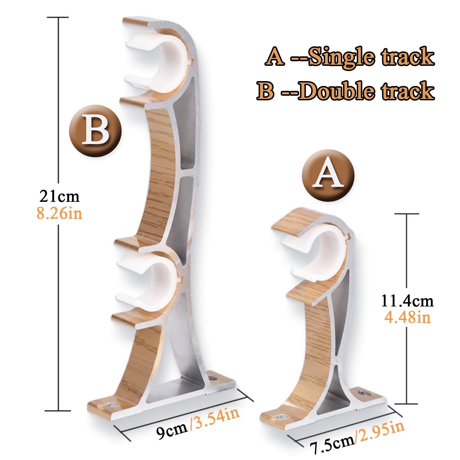 Tringle À Rideaux De 28 Mm De Diamètre Rail De Rideau Avec Finition Grain De Bois Et Embouts Décoratifs(Silver-a,200cm(100cm*2))