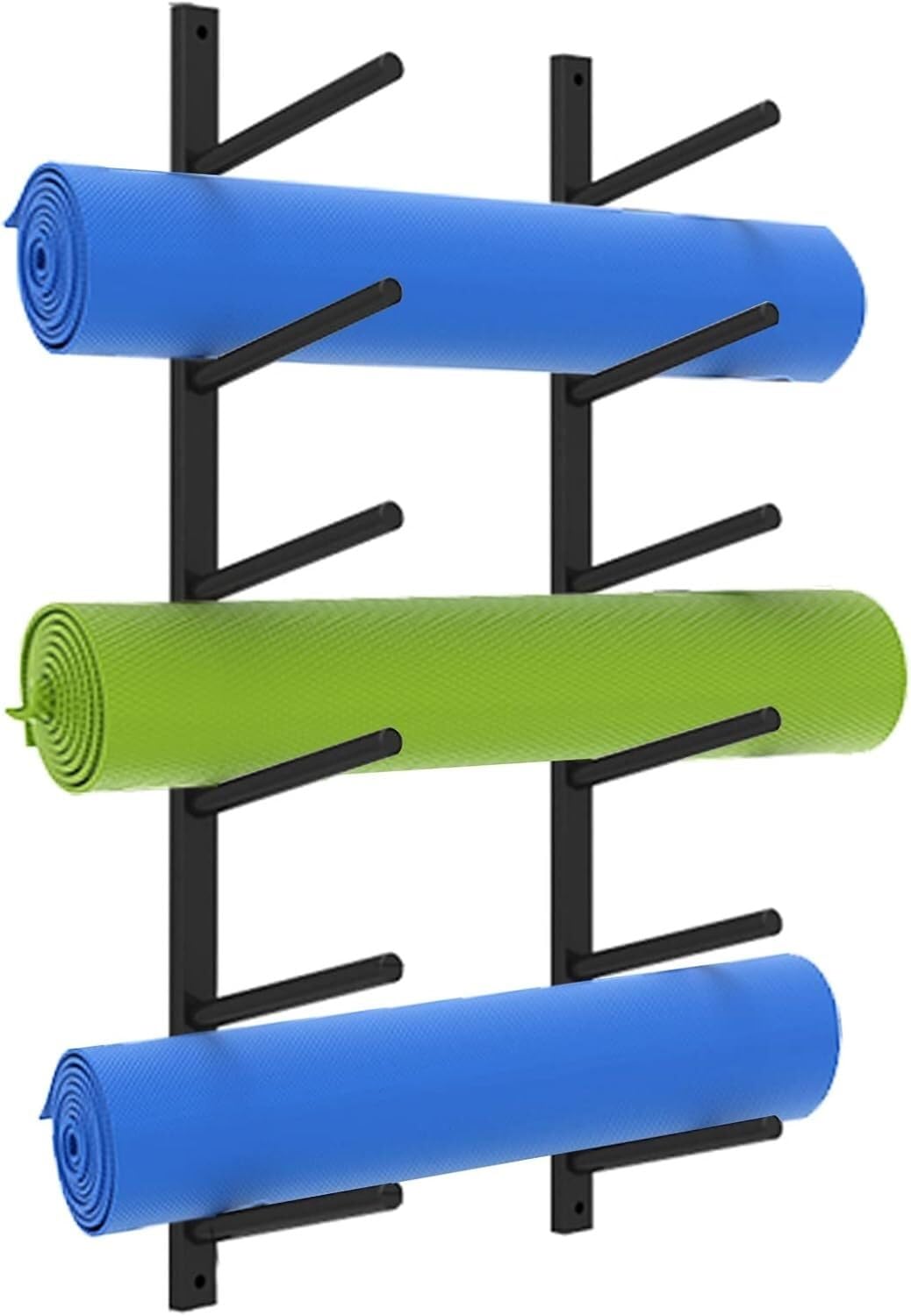Support mural tapis de yoga noir 110 cm et rangement rouleau de massage