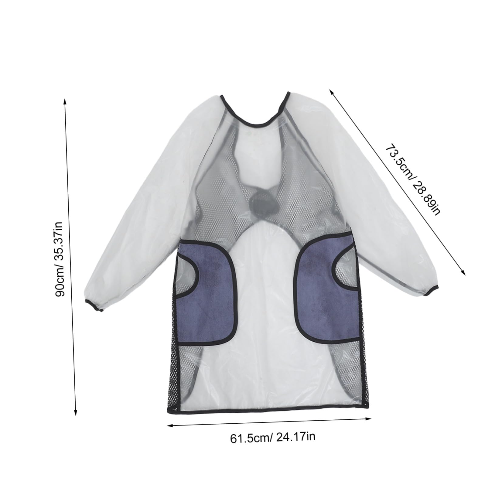 Healeved Grembiule da Cucina con Maniche Lunghe e Tasche per Pulire le Mani Pvc Trasparente Antischizzi con Chiusura Strappo per Lavaggio Piatti e Giardinaggio Nero