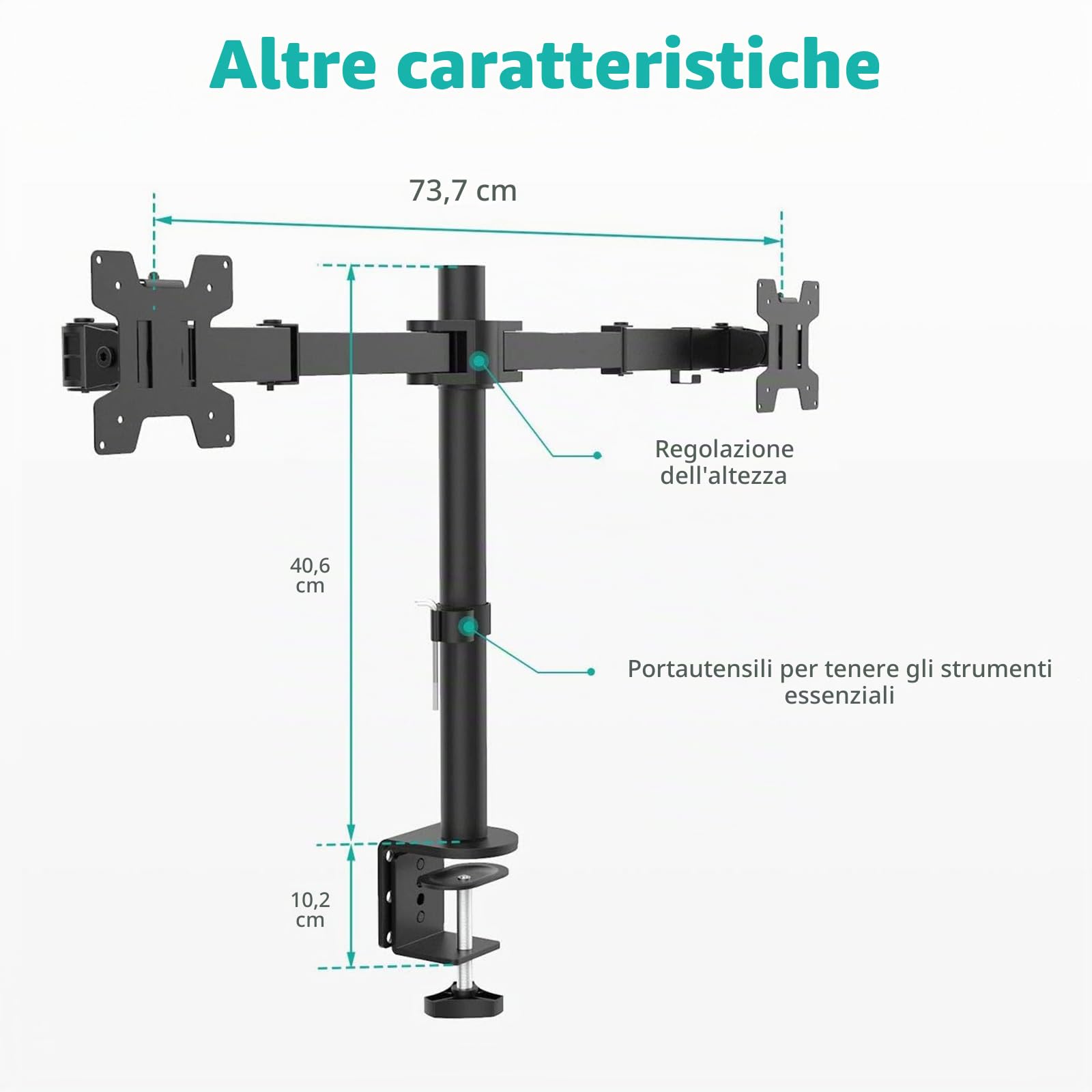 WALI Braccio Monitor Doppio per Schermi 13-27”, Supporto per Doppio Monitor con Morsetto Scrivania Supporto, Altezza Regolabile Inclinazione Girevole Ruotare - VESA 75/100mm(M002)