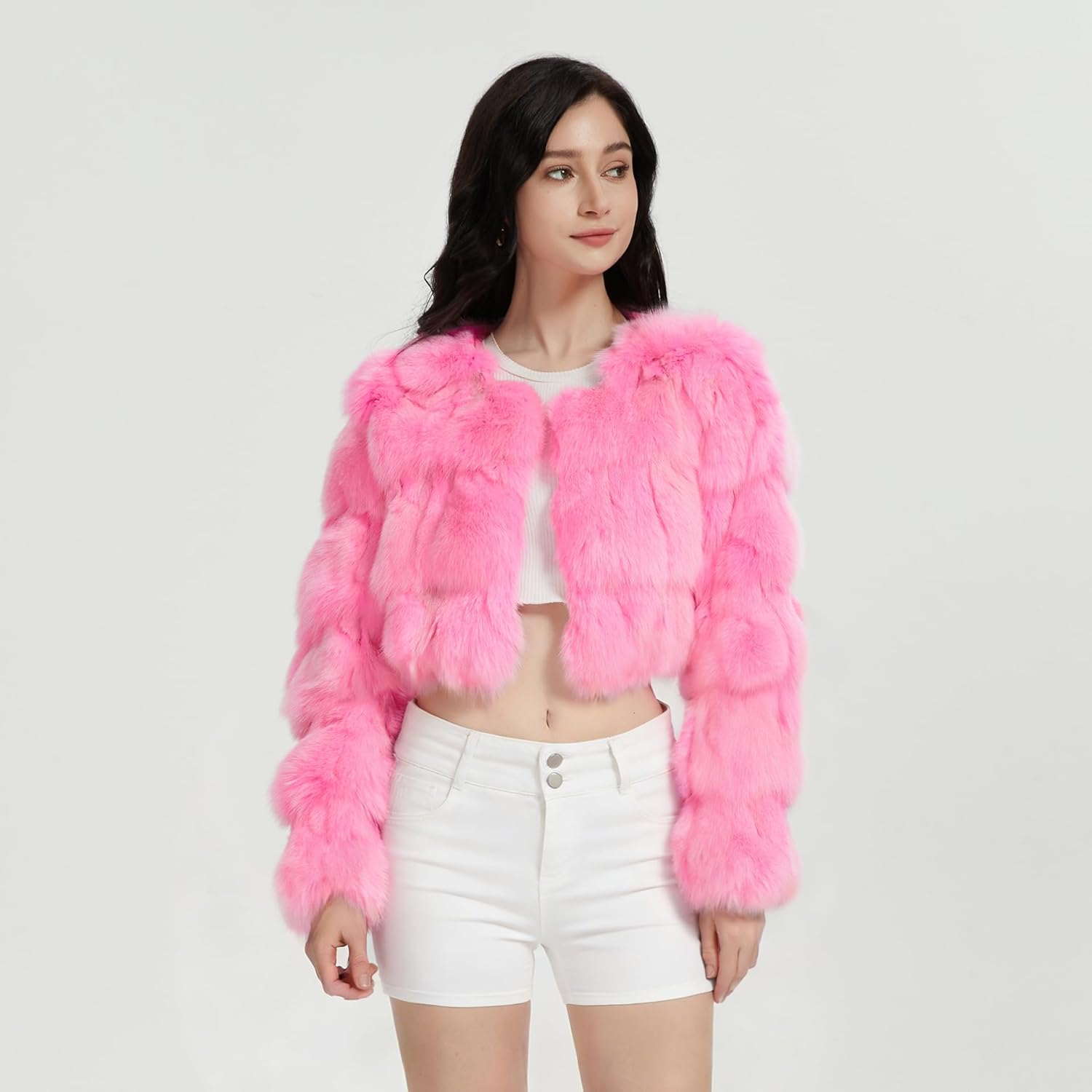 Women's Real Fox Fur Coat Thick Warm Fur Jacket Winter Fuzzy Outerwear Fluffy Short Coat - Image 2
