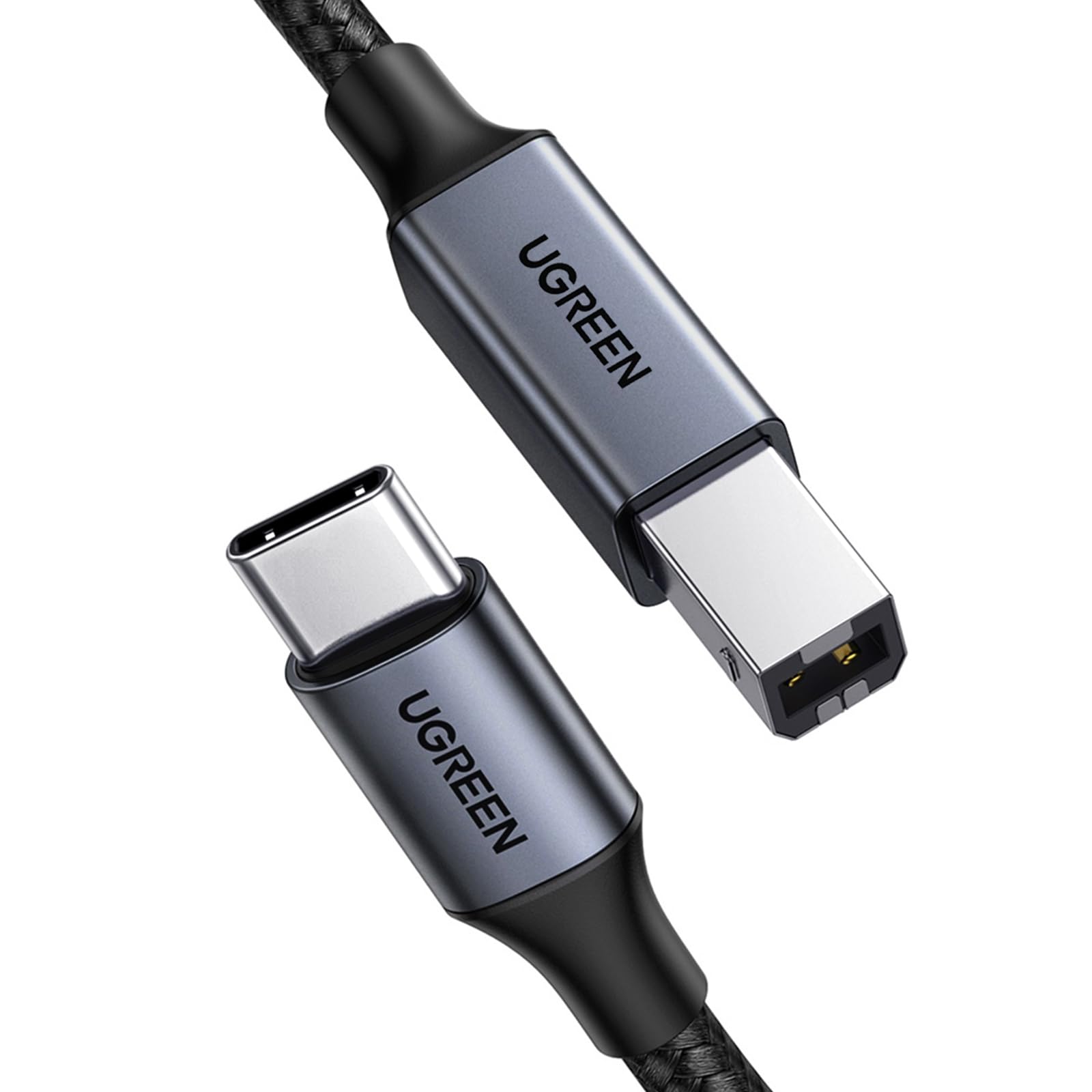 UGREEN USB B to USB C Printer Cable, Type B 2.0 Braided Data Lead for HP/Epson/Canon, Scanner, Compatible with MacBook Pro, iMac, XPS, Acer, ASUS (2M)