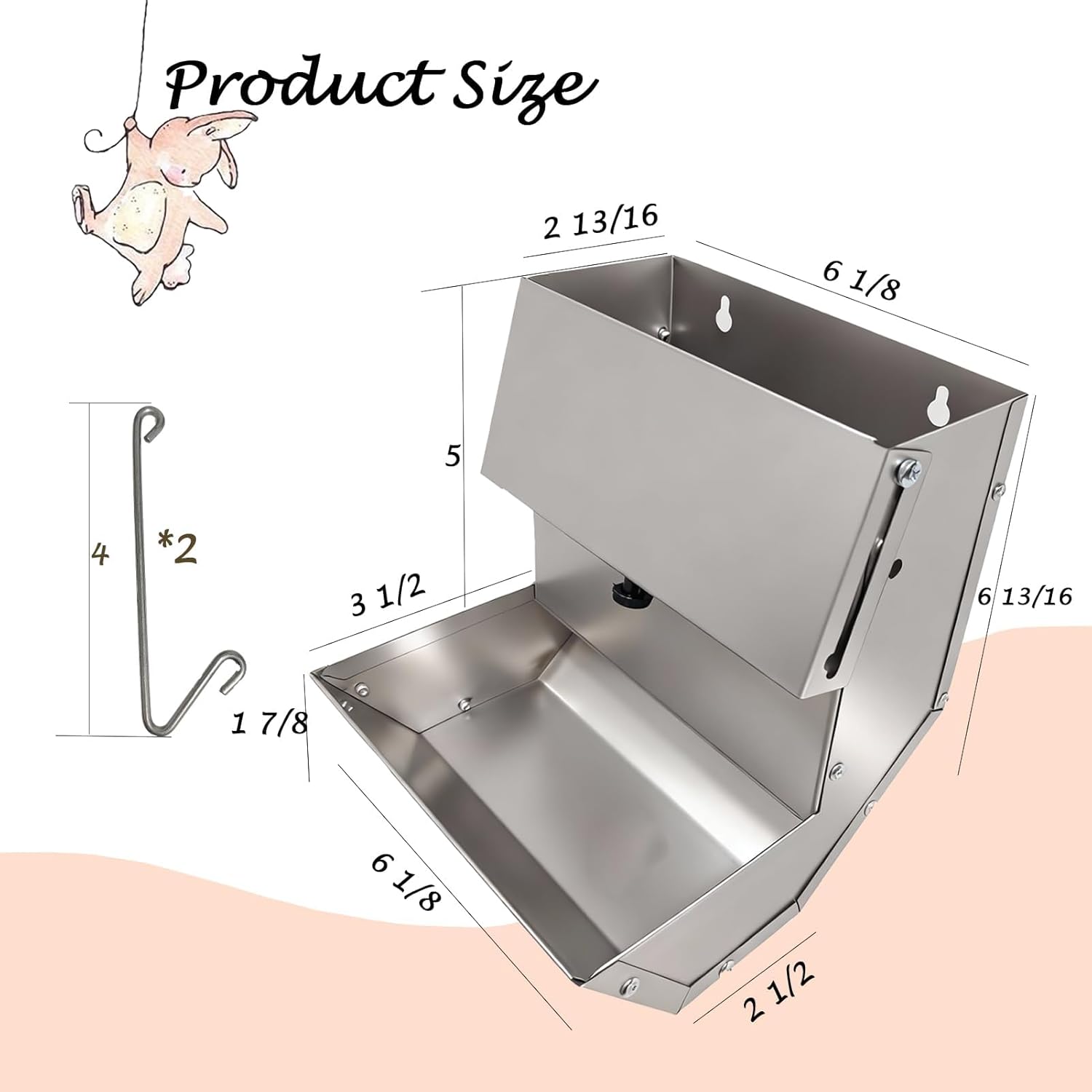 Rabbits Feeder 4 Pcs - Gravity Feeding for Cage Stainless Steel 4Lbs 6.2 Inch, Anti-Corrosion Durable with Sliding Lid for Pet Small Animal Indoor Outdoor Use, Holds Several Days' Food