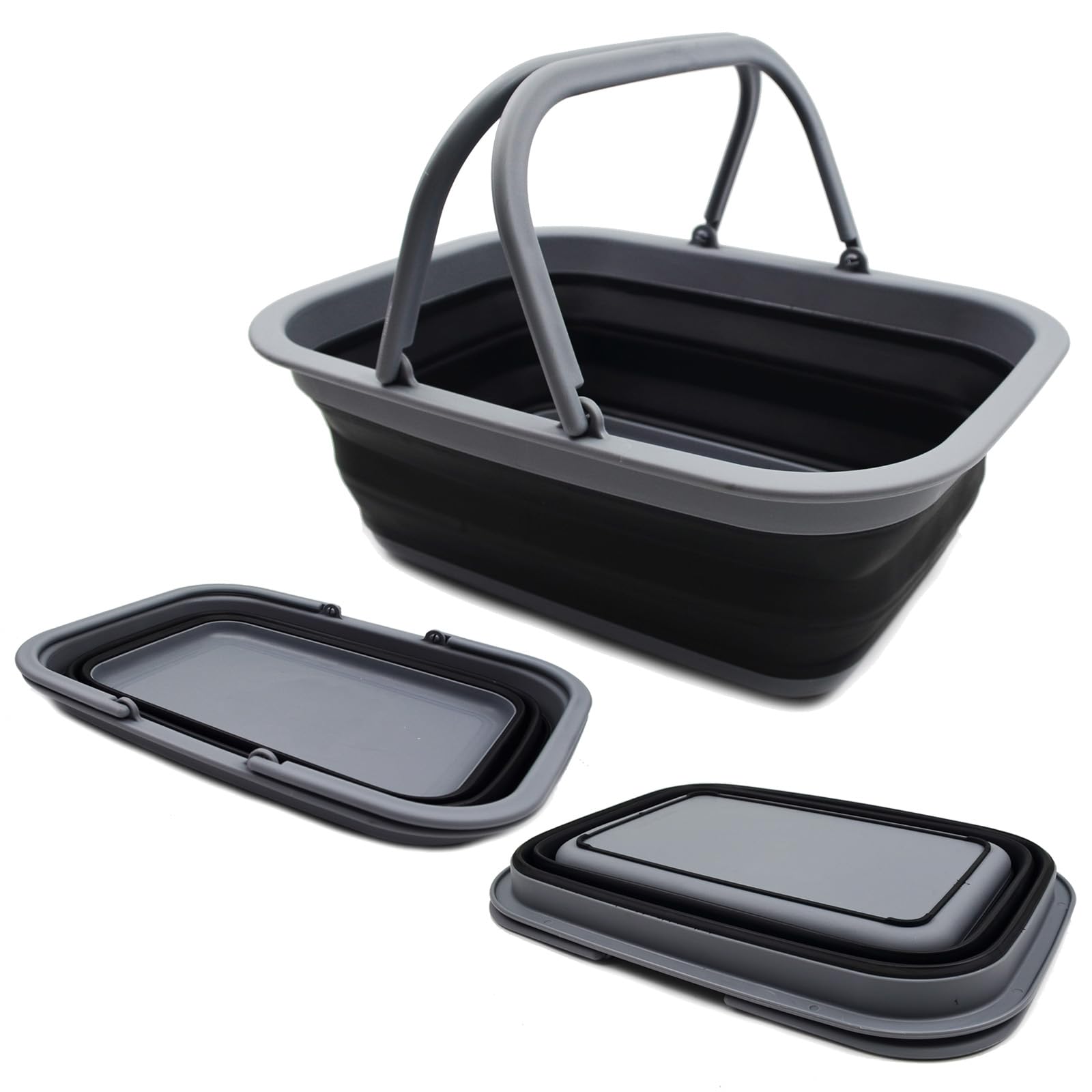SAMMART 9.2L (2.37Gallon) Cestino/Cratere da picnic all'aperto pieghevole/portatile - Borsa per la spesa pieghevole - Contenitore salvaspazio (Grigio Scuro/Nero, 1)