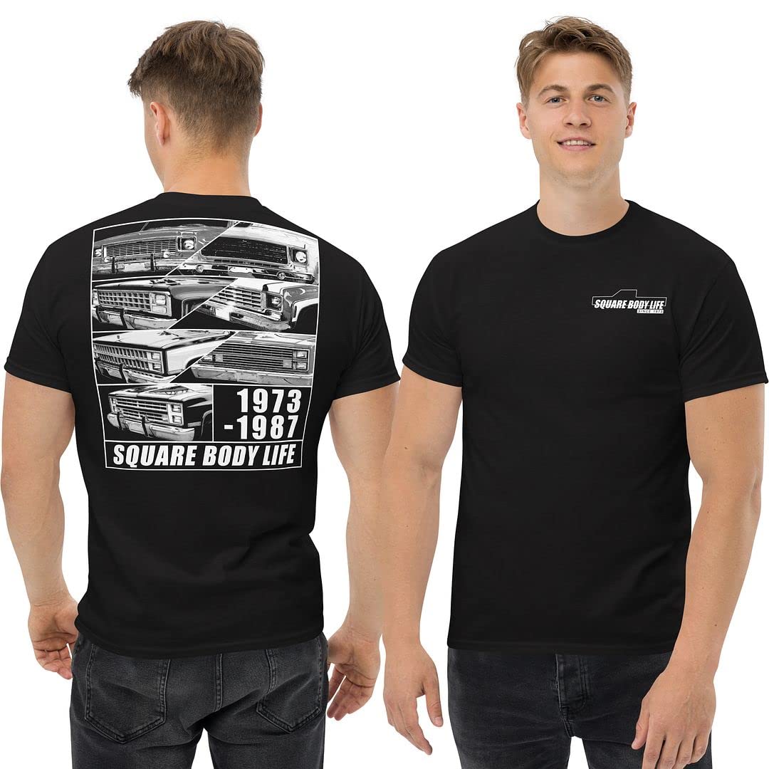 Aggressive Thread Square Body Shirt, Mens Squarebody Truck T-Shirt with 1973-1987 Grilles Black