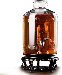 FMOGE Dozownik napojów| Szklany słoik | Dozownik do napojów zimnych | Podstawa z żywicy | Szczelny metalowy czop | Okrągły | 2,5 l ~ 25 l | Przezroczyste, szafki na wino