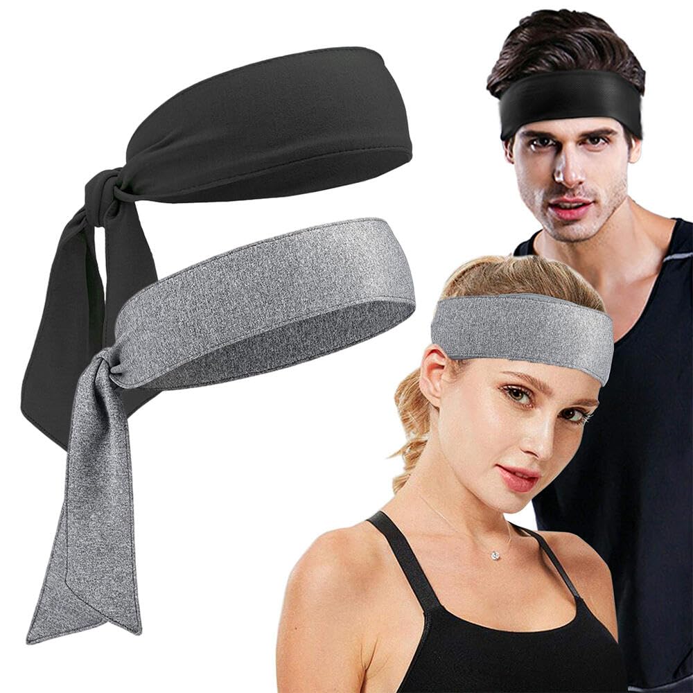 GoodernGoodern 2Pack Sports Headband,Quickly Dry Sports Headband for Women Men,Non-Slip Moisture Wicking Sweat Hair Band Stretch Sweatband Head Tie,Unisex Head Bands Tie Back Headband for Tennis Workout