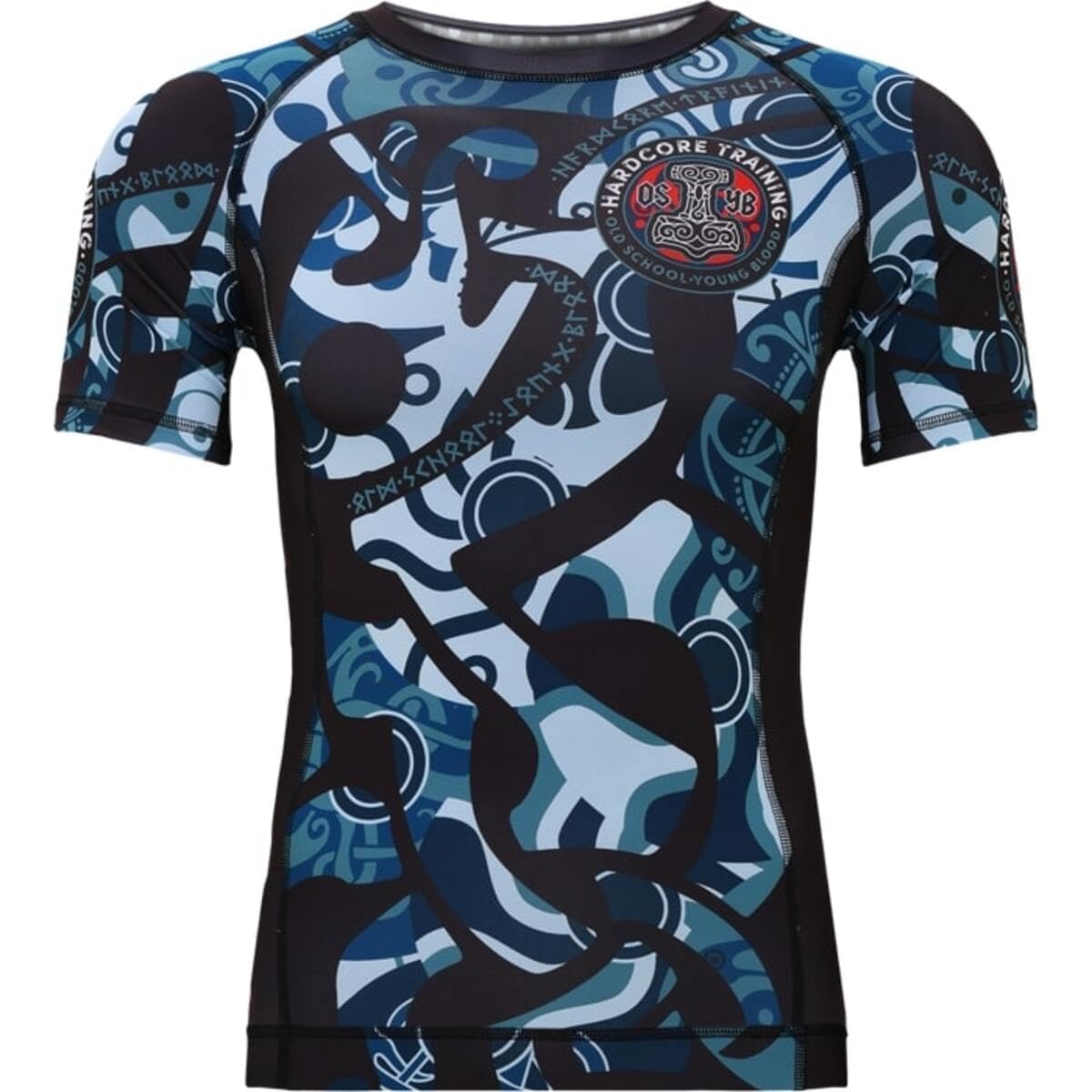 Hardcore Training Rash Guard Mężczyźni Kompresja Koszulka Długi Rękaw BJJ MMA No-Gi Obcisła Grappling Boks (DE/NL/SE/PL, Alfa, L, Regularny, Regularny, Black Light Blue)