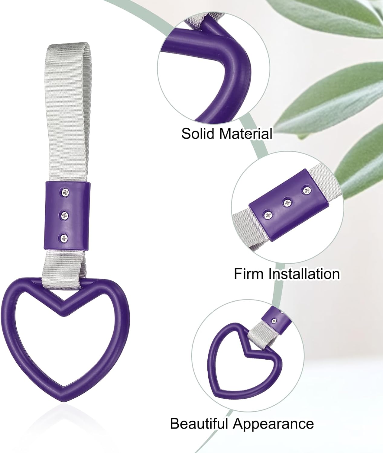 PATIKIL 2 Pcs Heart Shaped Car Handle Straps, Car Hanging Accessories Bumper Warning Ring Drift Charm for Auto Bus Decor Interior Exterior Decoration, Purple (White Strap)