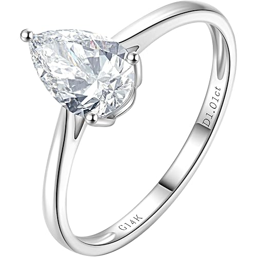 1-3 Carat Lab Grown Diamond Engagement Rings for Women,14K White Gold Diamond Rings with IGI Certificate Classic Wedding Ring