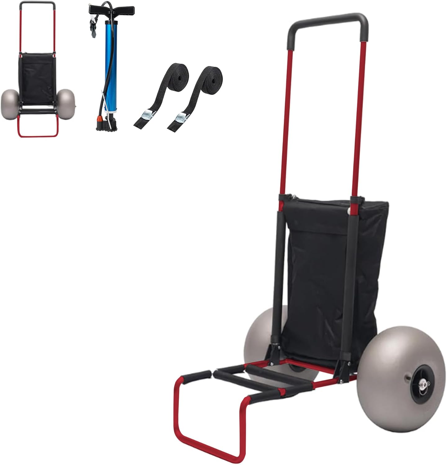 SunnyFeel Aviation Aluminum Beach Dolly, Enhanced Heavy Duty Cart with Big Wheels for Sand, 176LBS Loading Capacity Folding Beach Cart,Adjustable Height (Red-Al)