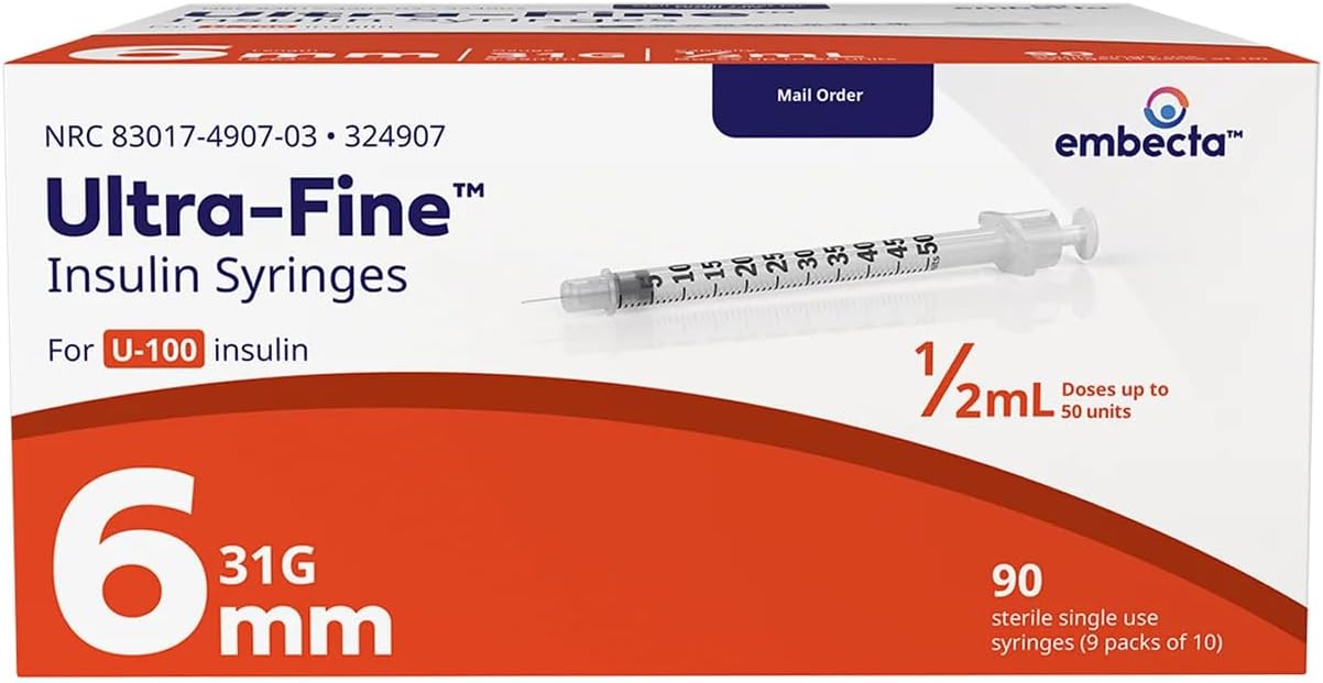 BD Ultra-Fine Syringes 31G x 6mm, 0.5cc, Box of 90