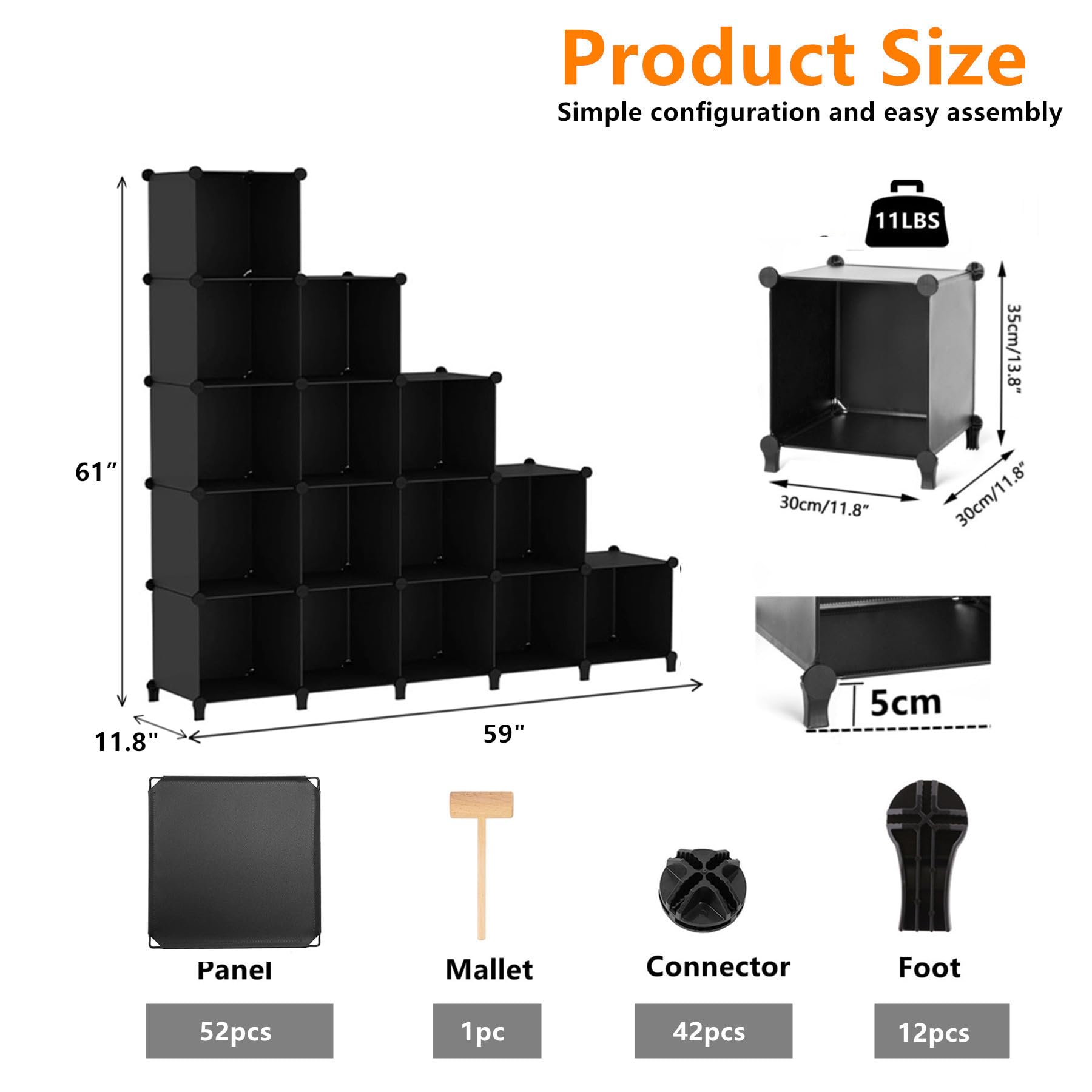 AWTATOS Cubo organizador de almacenamiento modular de 16 cubos, estantería de plástico DIY para armario, estantes de almacenamiento con mazo de madera, solución de almacenamiento ideal para el hogar,