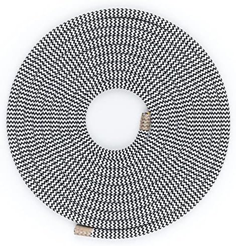 TheCable.Store 3 Core Round Round Black & White - Zig Zag Flex Cable 0.75mm Vintage Fabric Braided (3 Metres)
