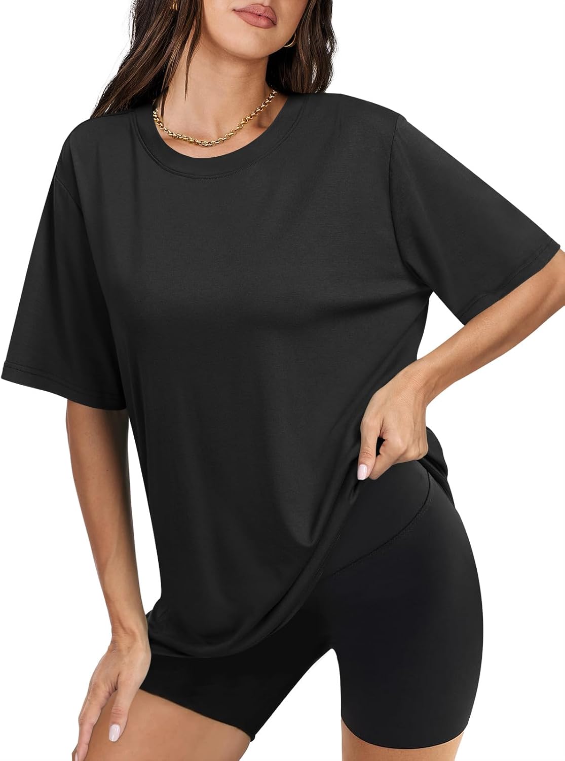 Famulily Maglietta Oversize Donna Girocollo – Tessuto Morbidissimo Rayon, Maniche Corte Arrotolate, Tasca Sul Petto – Casual Estivo - 4