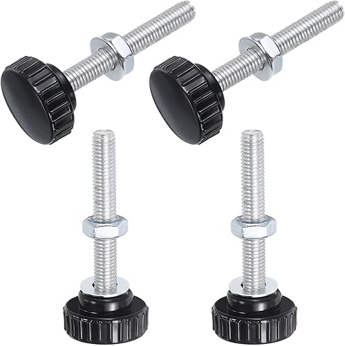 Miniatura 357 de uxcell Juego de 4 perillas moleteadas, tornillos de pulgar con tuercas y arandelas, rosca macho métrica M6 x 1.378 in, cabeza de plástico de 0.984
